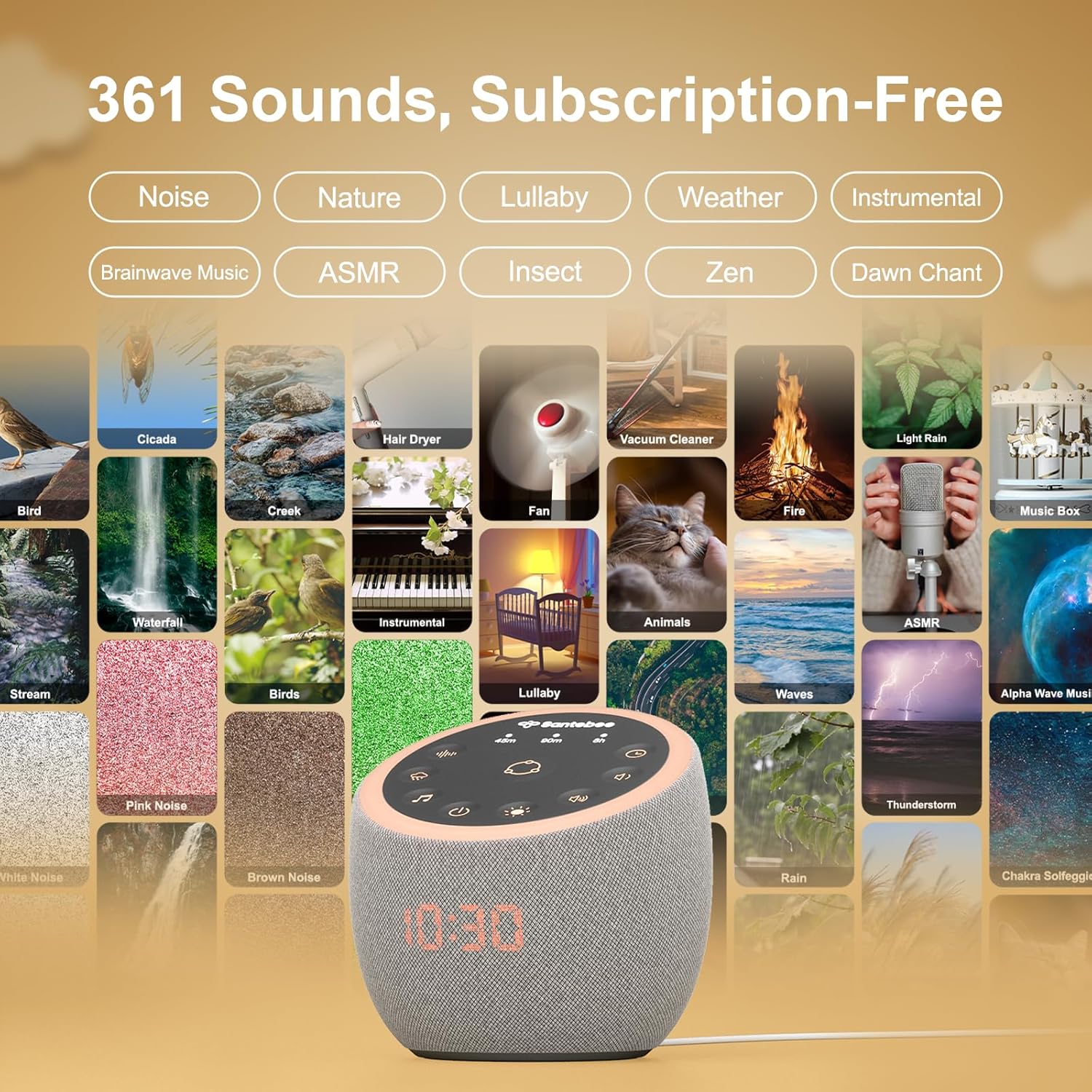 Santebee White Noise Sound Machine with 361 Sounds and Smart APP Control