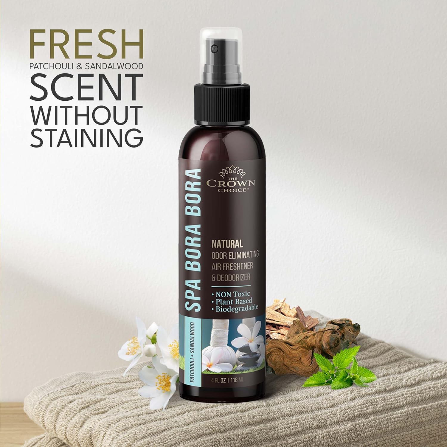 The Crown Choice Natural Air Freshener Spray Patchouli Sandalwood Non-Toxic Deodorizer