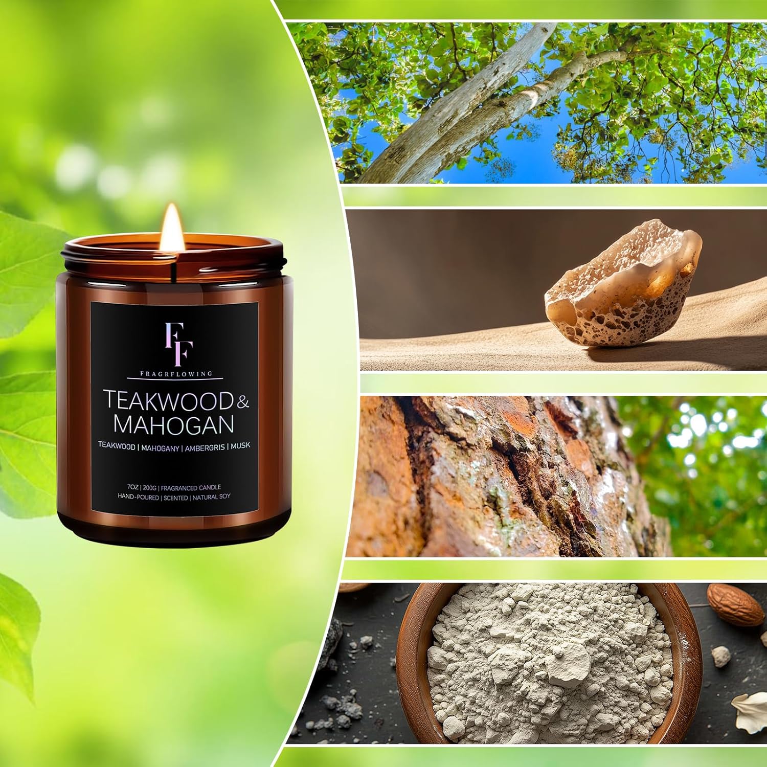 Teakwood Mahogany Scented Candle 7oz Natural Soy Wax