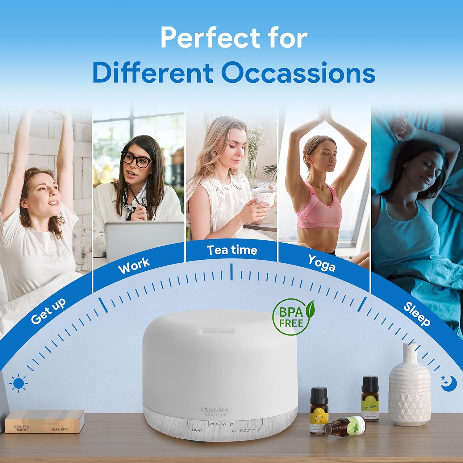 ASAKUKI 500ml Essential Oil Diffuser with Remote Control White