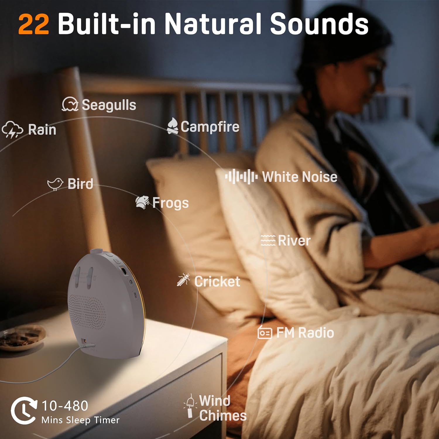 JALL Sunrise Alarm Clock with White Noise and 17 Night Lights