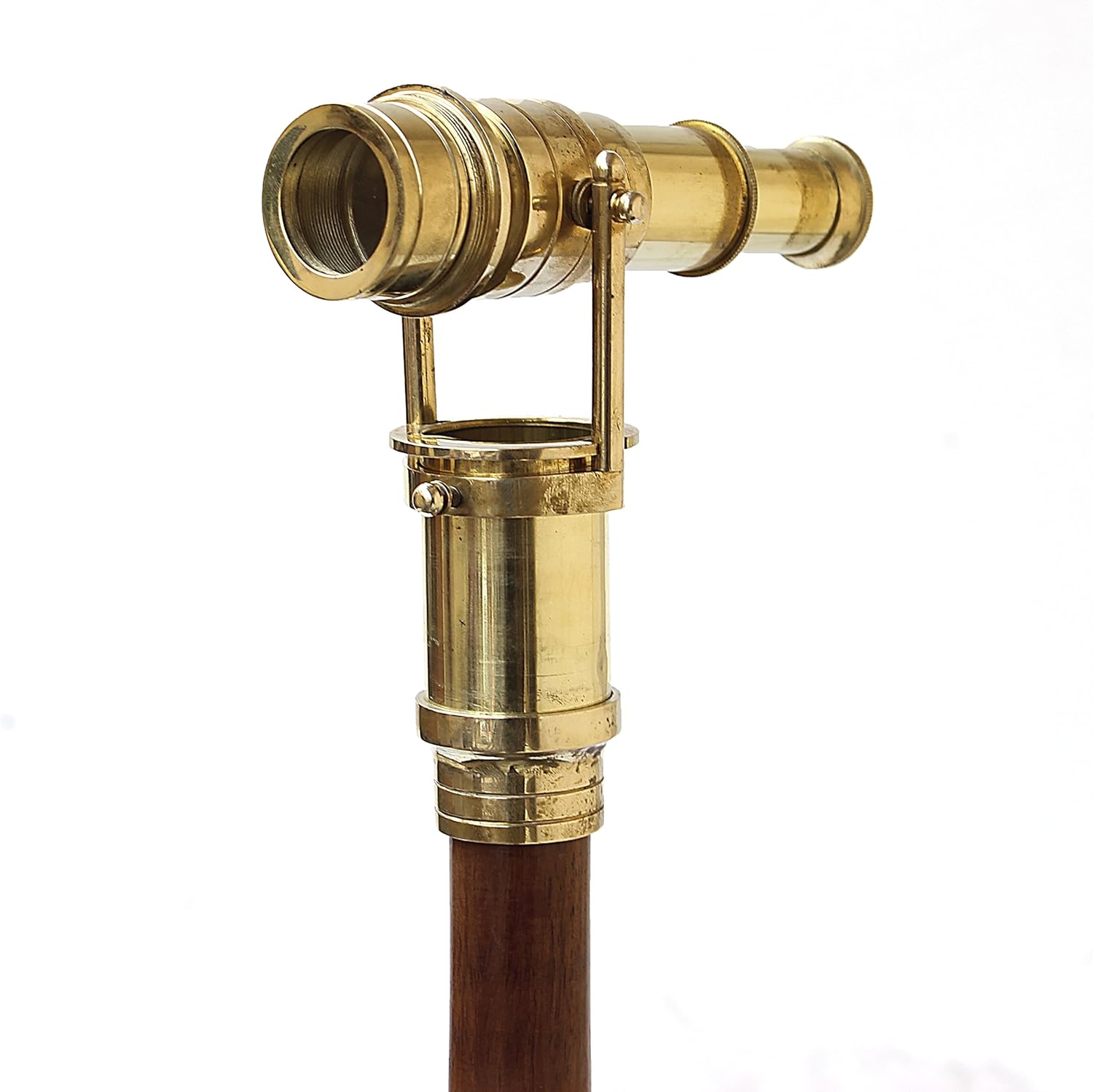 Wooden Walking Stick with Brass Handle and Telescope