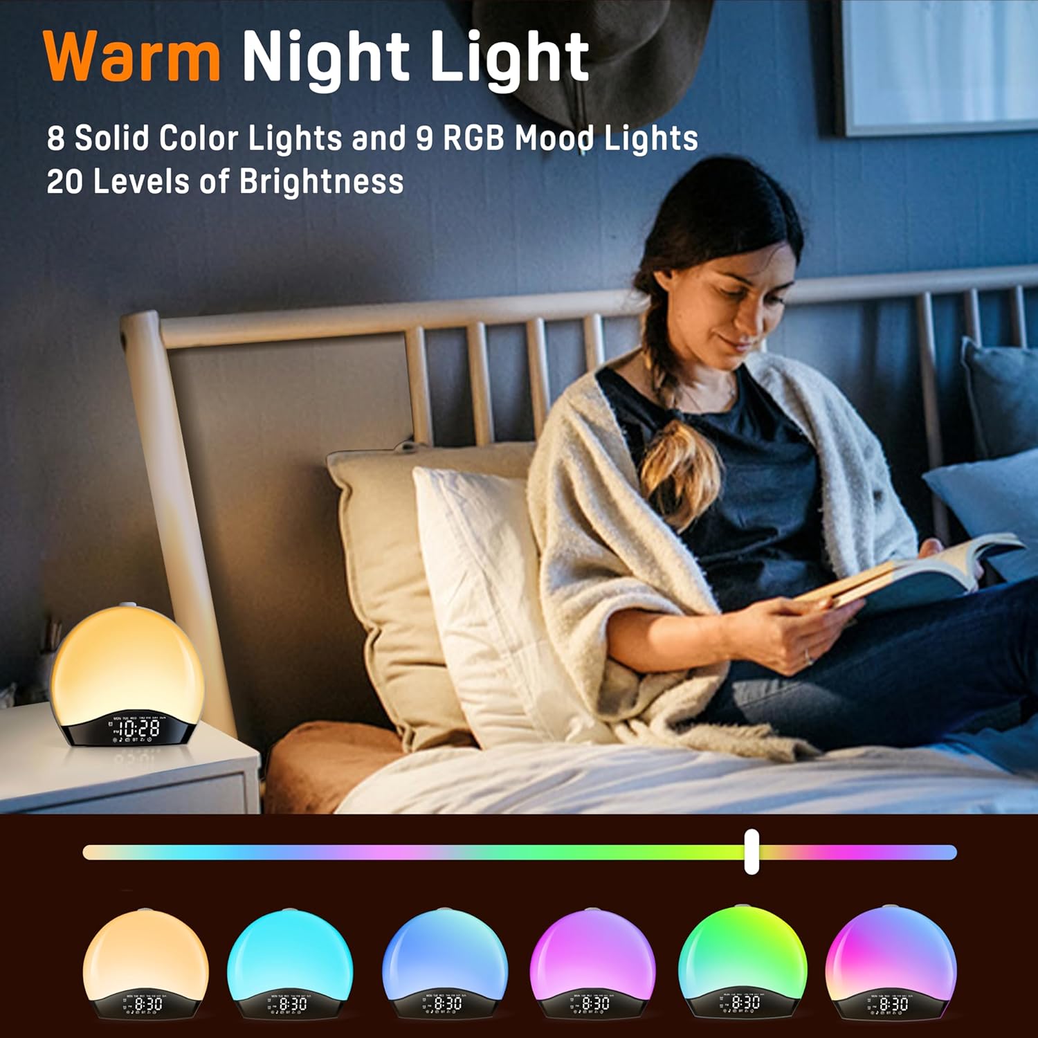 JALL Sunrise Alarm Clock with White Noise and 17 Night Lights