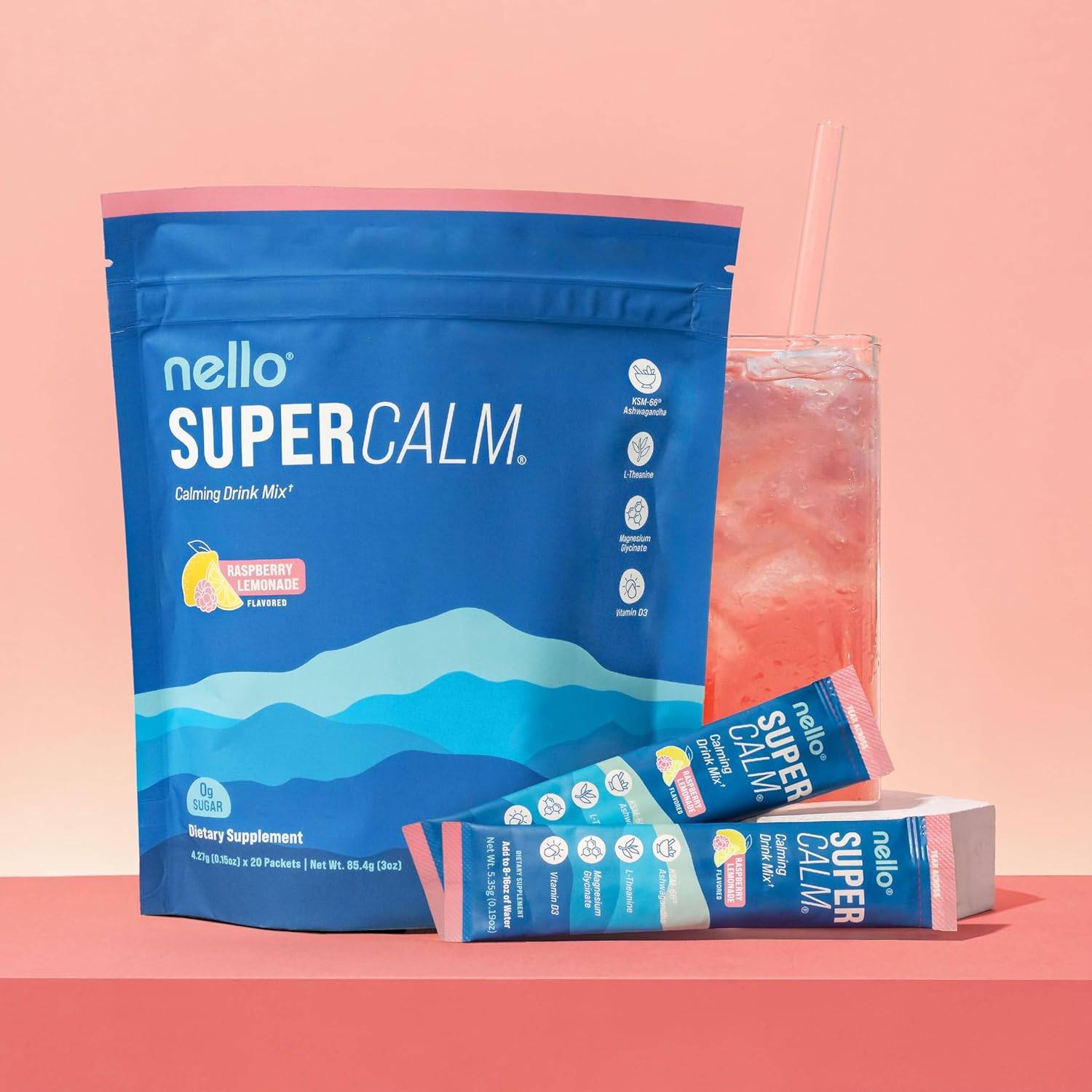 Nello SuperCalm Powdered Drink Mix Raspberry Lemonade 20 Ct