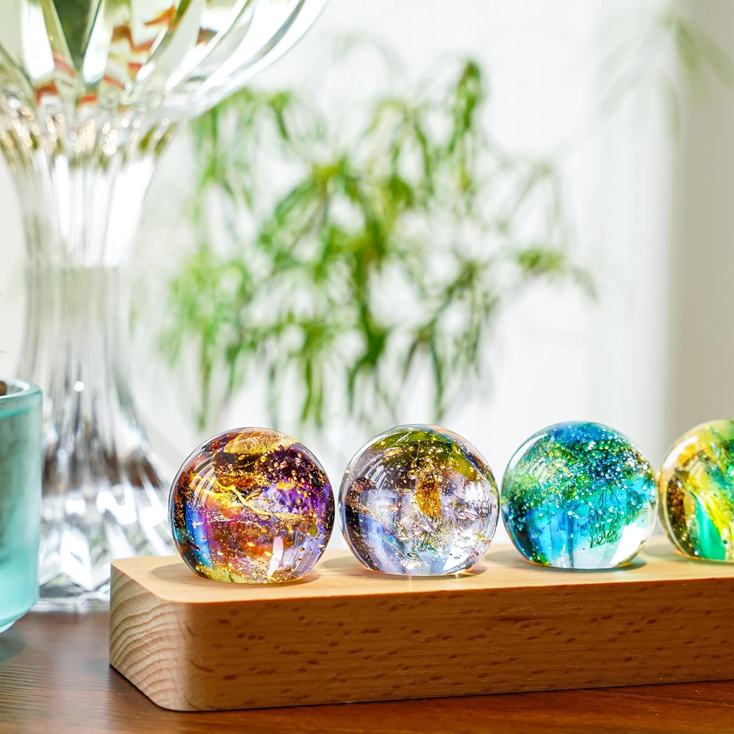 7 Chakra Crystal Healing Spheres with LED Wooden Stand