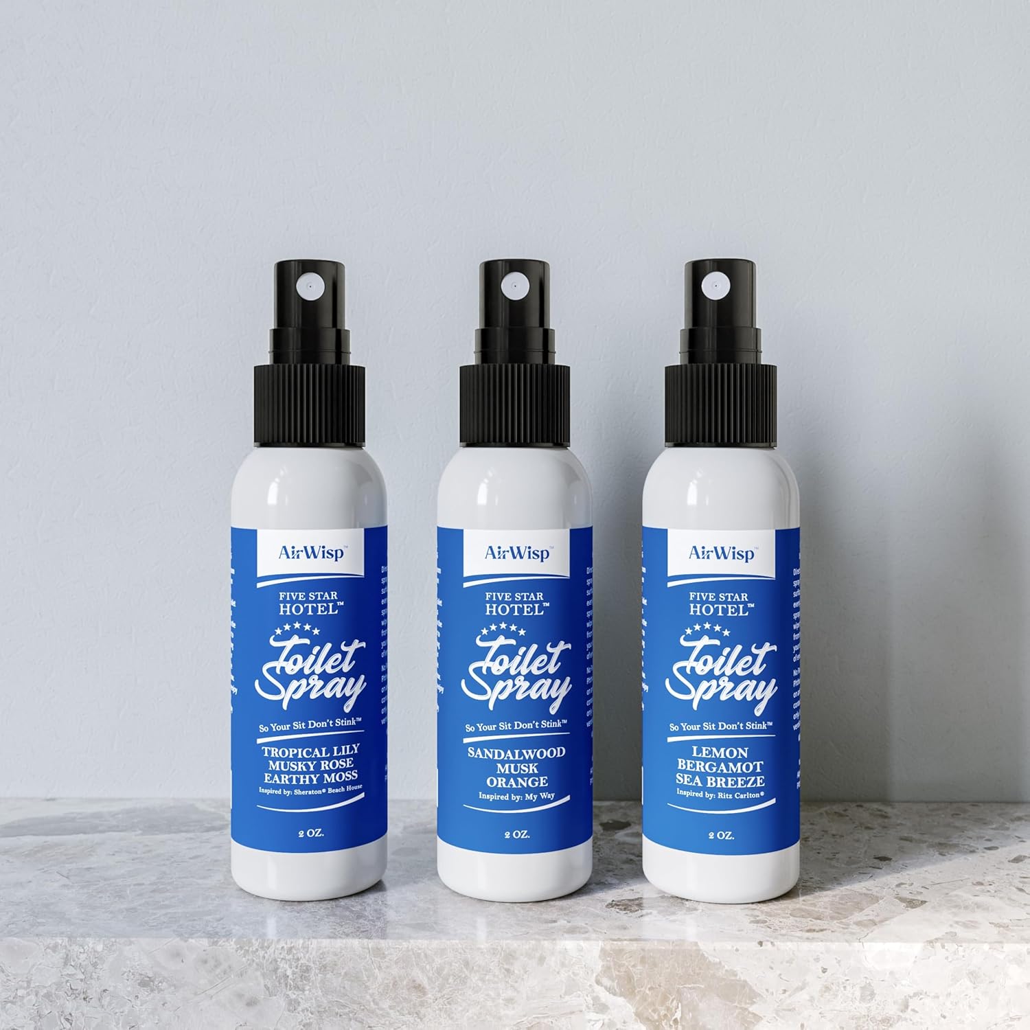 AirWisp Toilet Spray 3 Pack - Hotel Scents Odor Eliminator