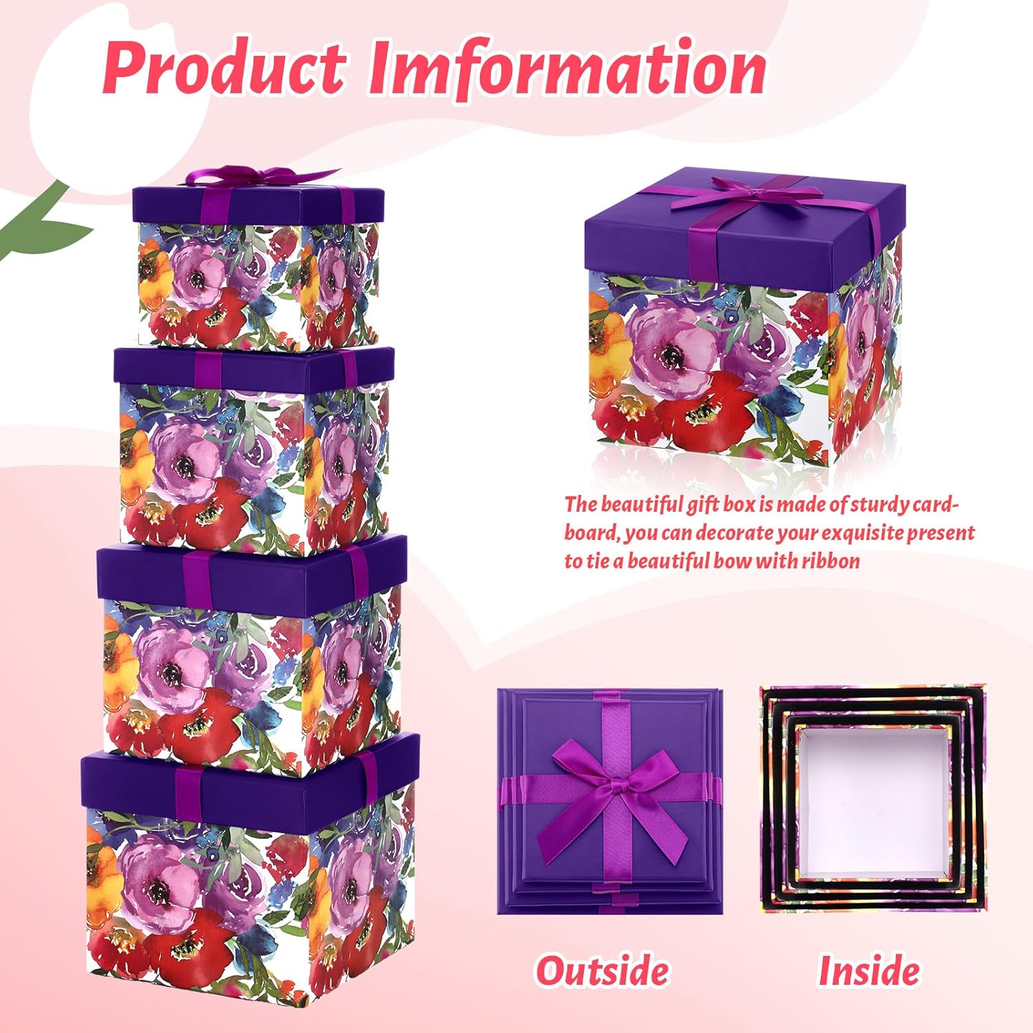Cholemy 4PCs Retro Flower Gift Boxes with Lids
