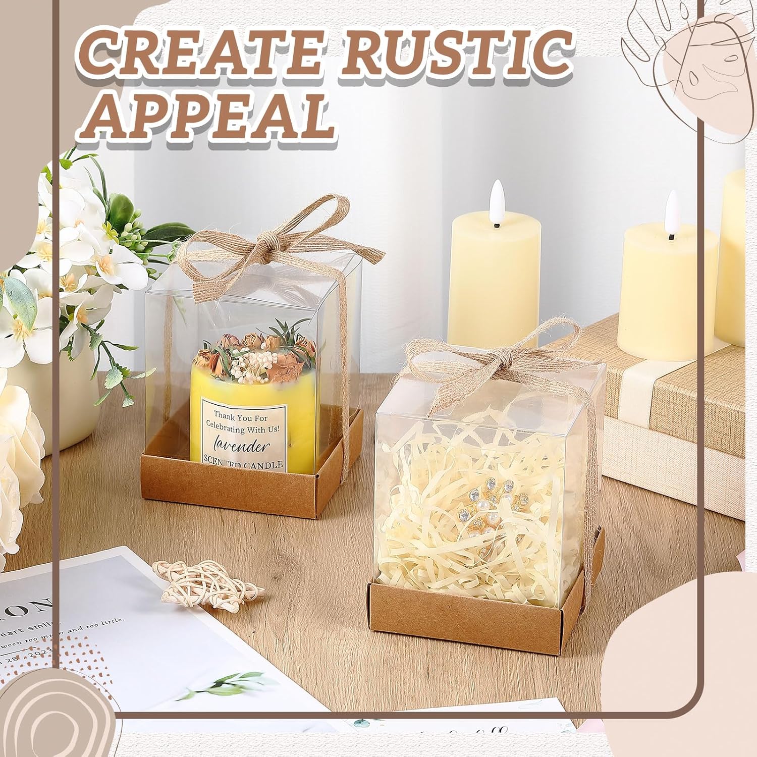 Cunno 24-Pack Transparent Candle Gift Box with Ribbon