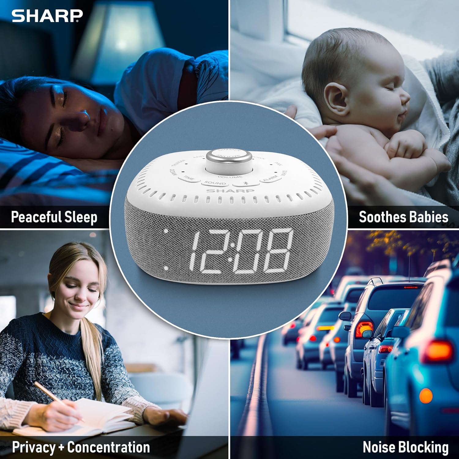 Sharp Sound Machine Alarm Clock with Bluetooth Speaker