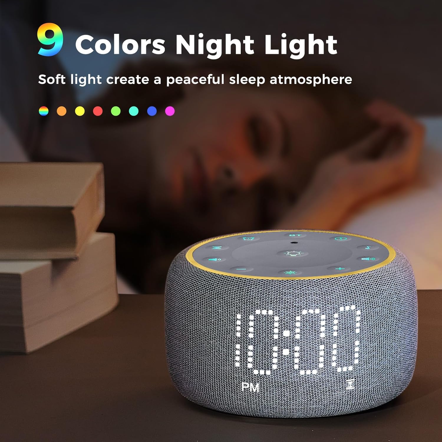 Mojikoo White Noise Alarm Clock with 5W Speaker and Night Lights