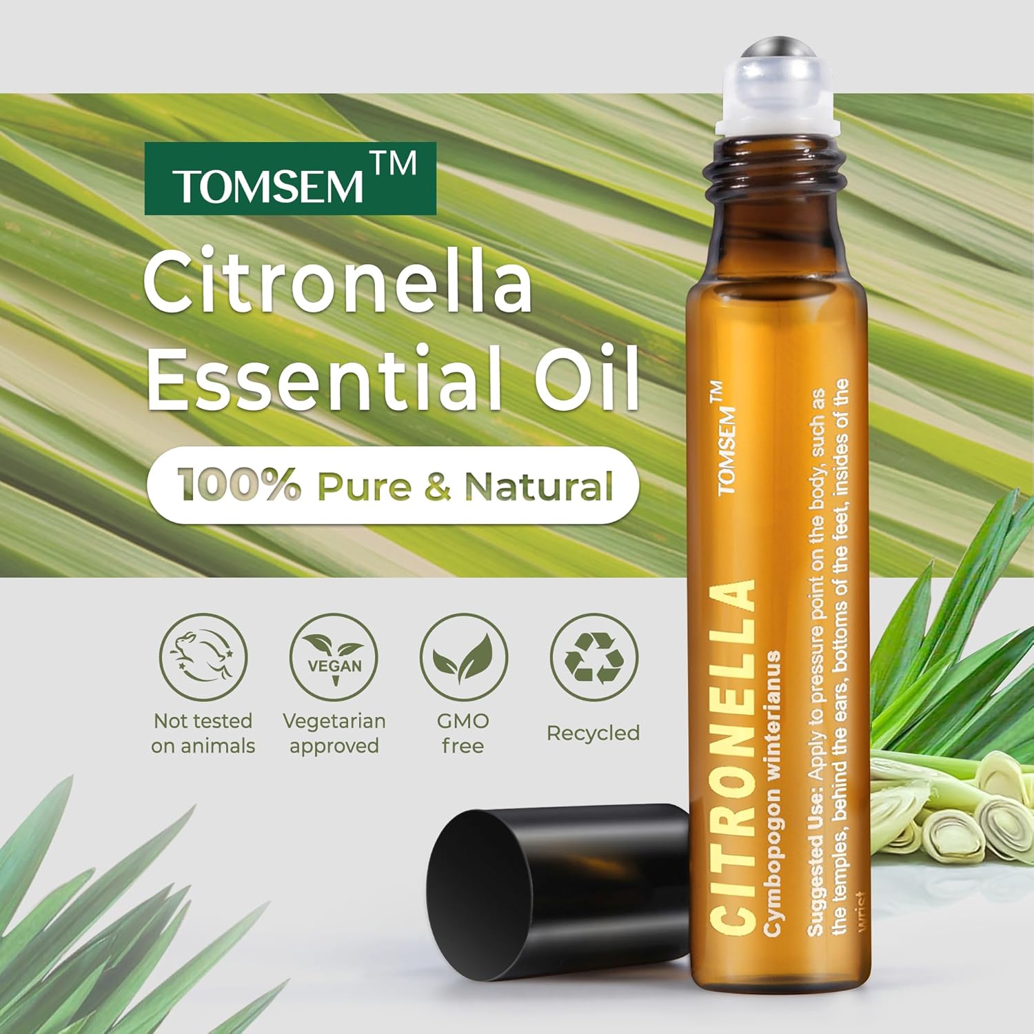 French Citronella Essential Oil Roll-On - 10ml Aromatherapy Bottle