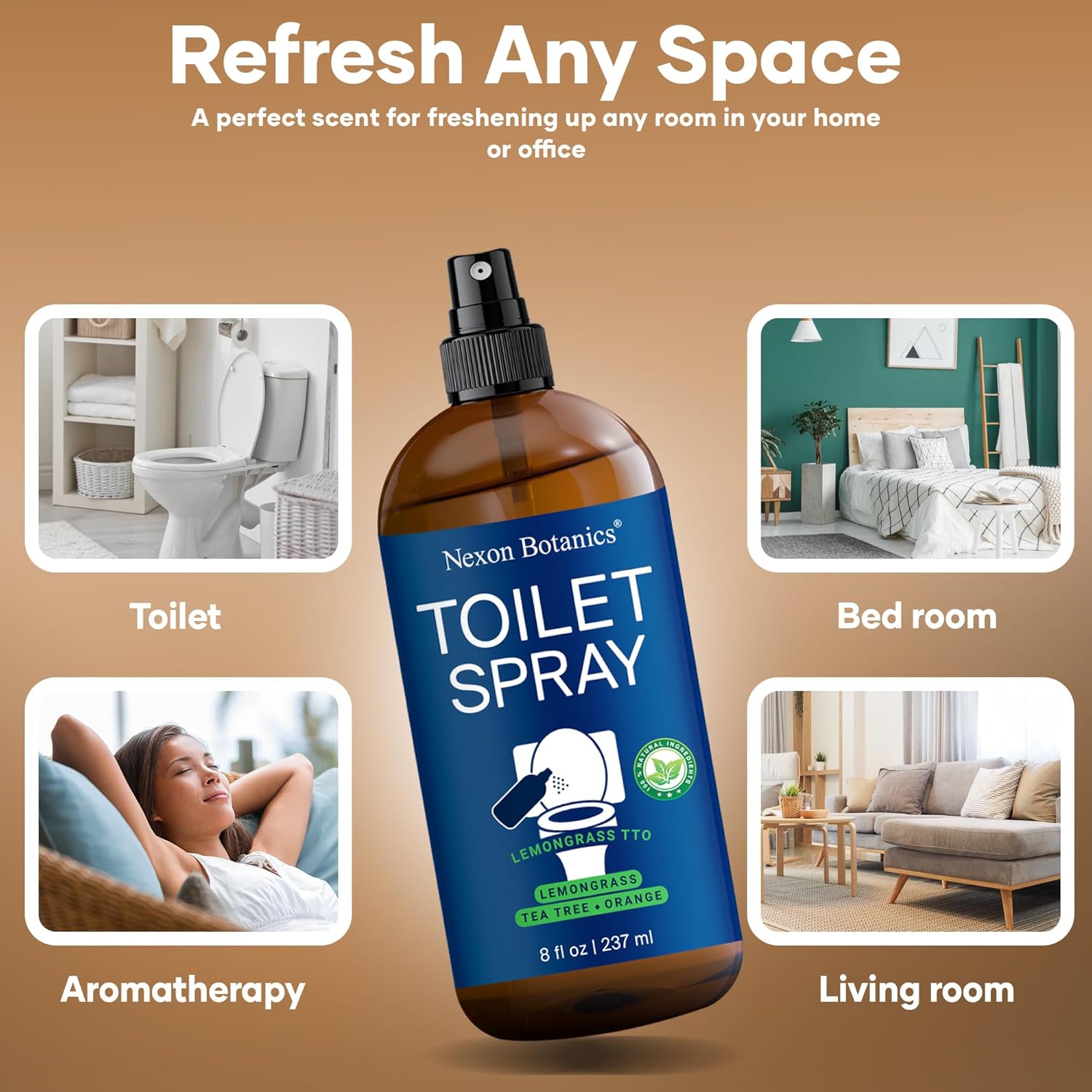 Lemongrass Tea Tree Toilet Spray 8 Fl Oz - Natural Odor Eliminator