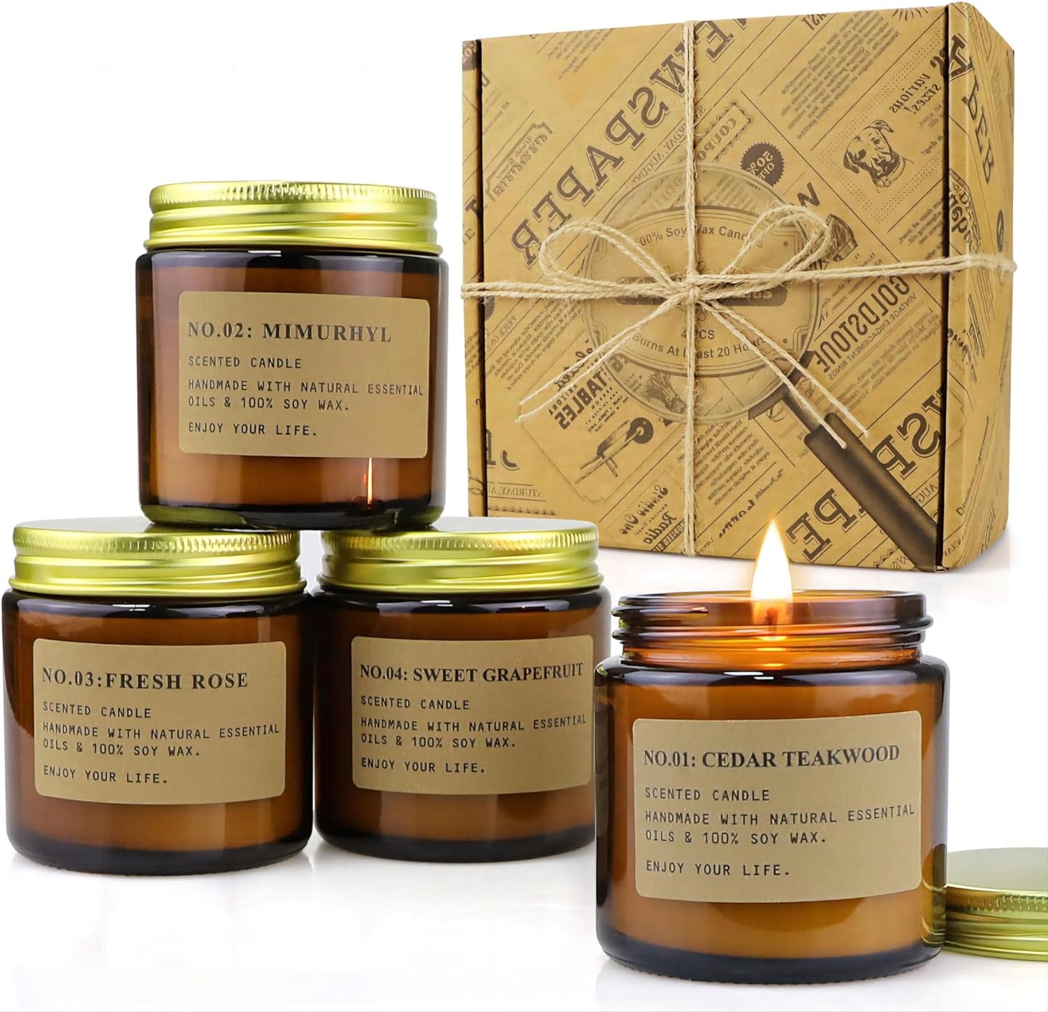 YFYTRE 4 Pack Scented Soy Wax Candles with Amber Glass Jars
