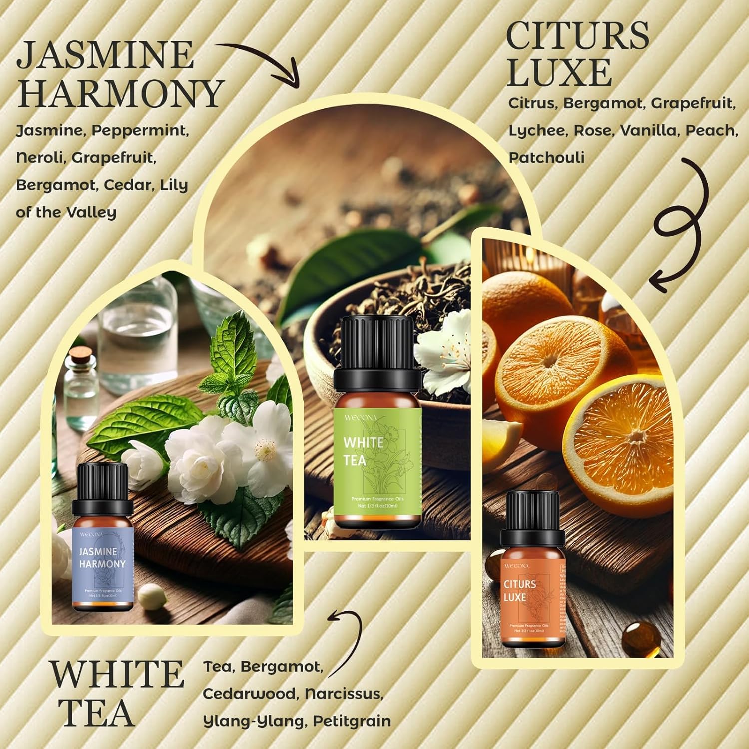 Premium Hotel Fragrance Oil Set for Diffusers - 6x10ml