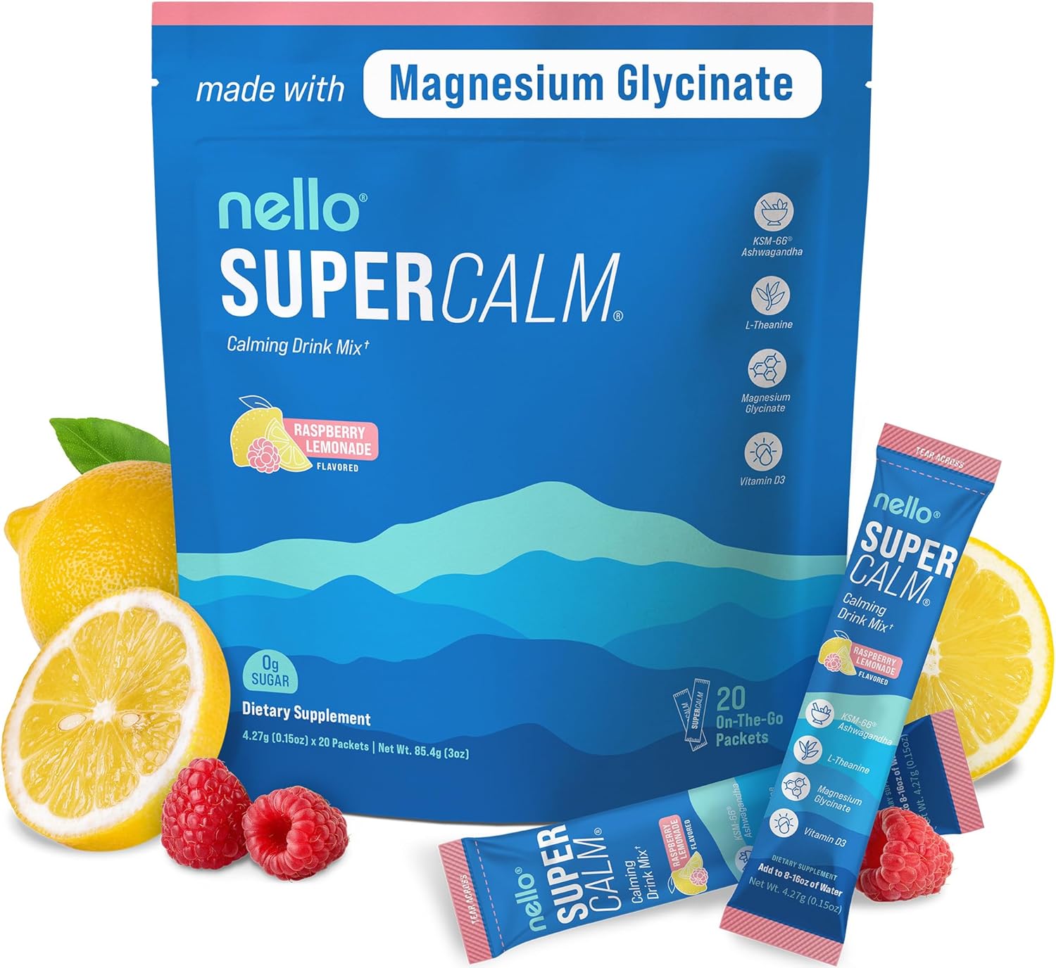 Nello SuperCalm Powdered Drink Mix Raspberry Lemonade 20 Ct