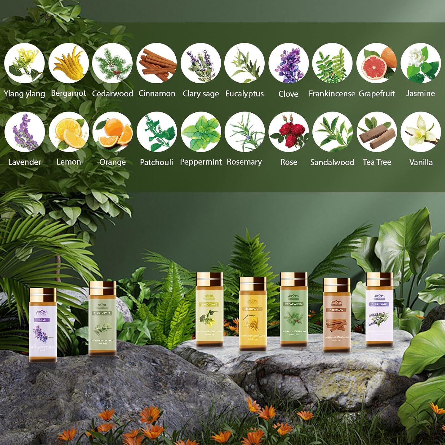 Pure Essential Oils Set 20 Scents for Diffusers and DIY
