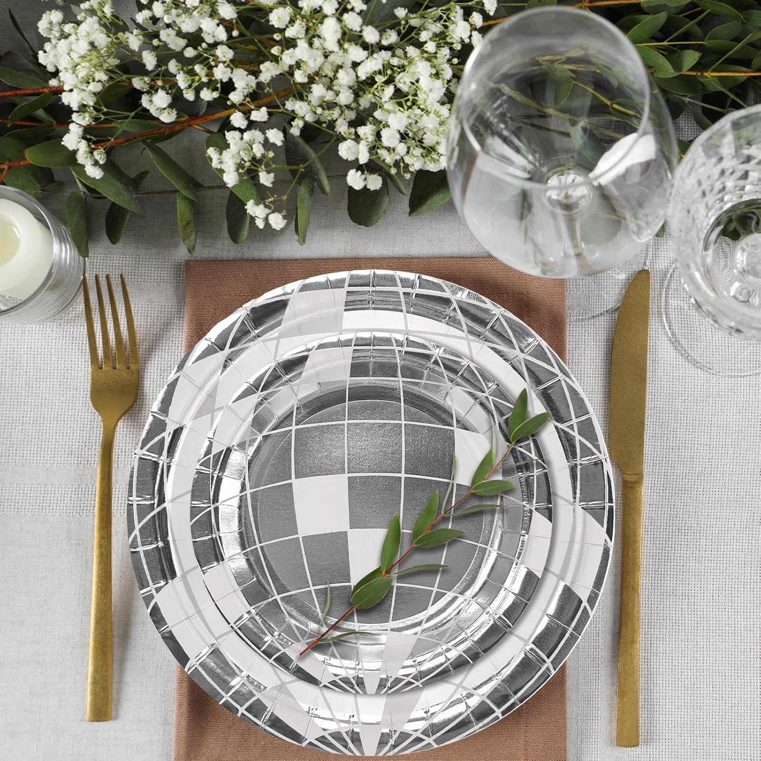 LeZakaa 50Pcs Disco Ball Paper Plates Set