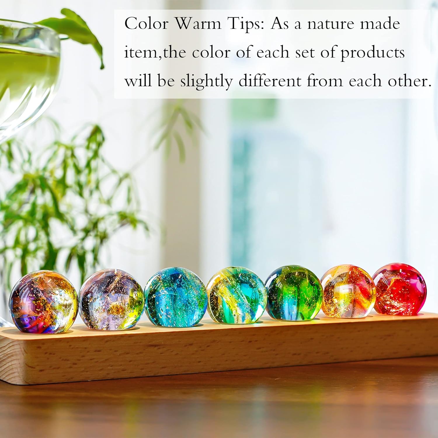 7 Chakra Crystal Healing Spheres with LED Wooden Stand
