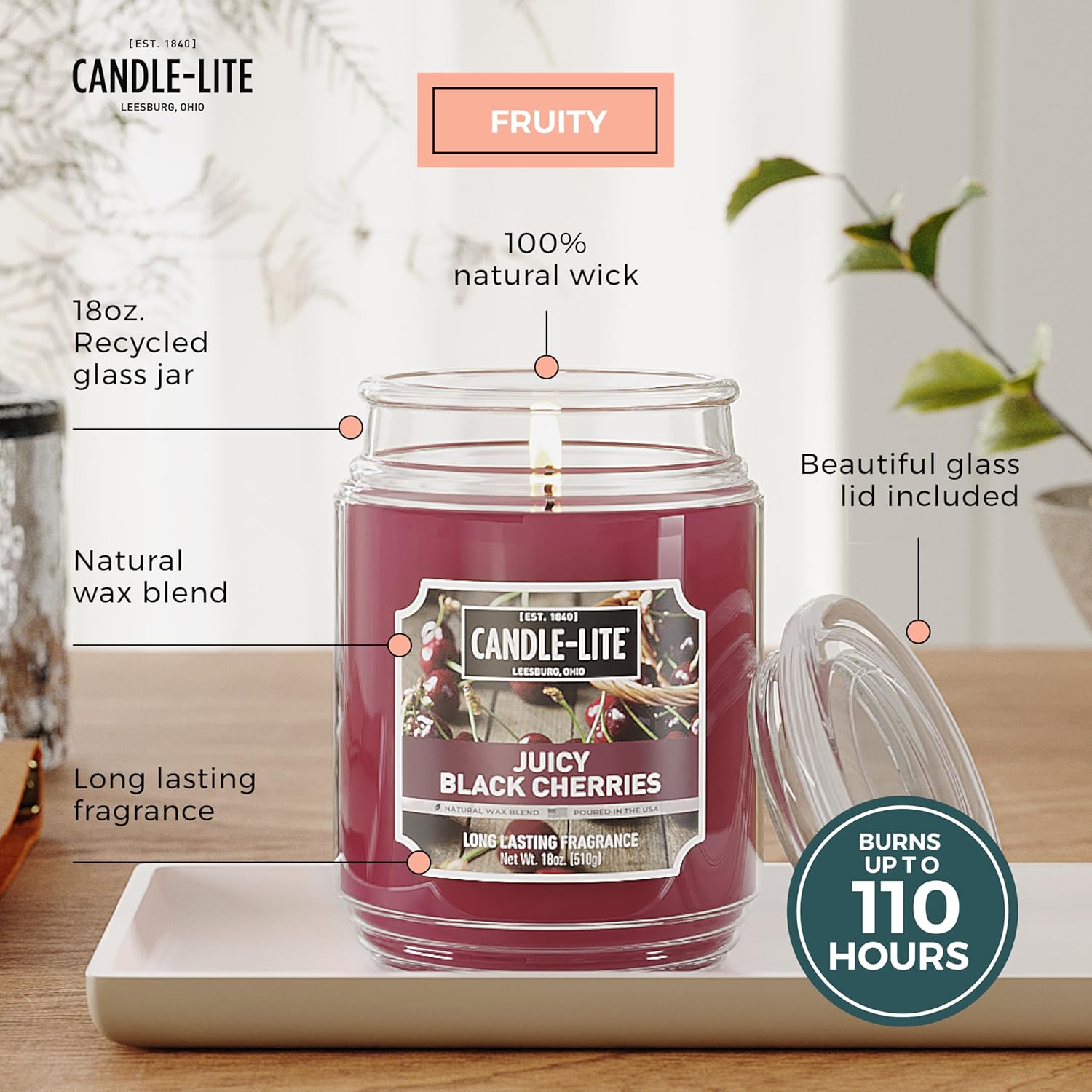 Candle-lite Scented Candles Juicy Black Cherries 18 oz Jar