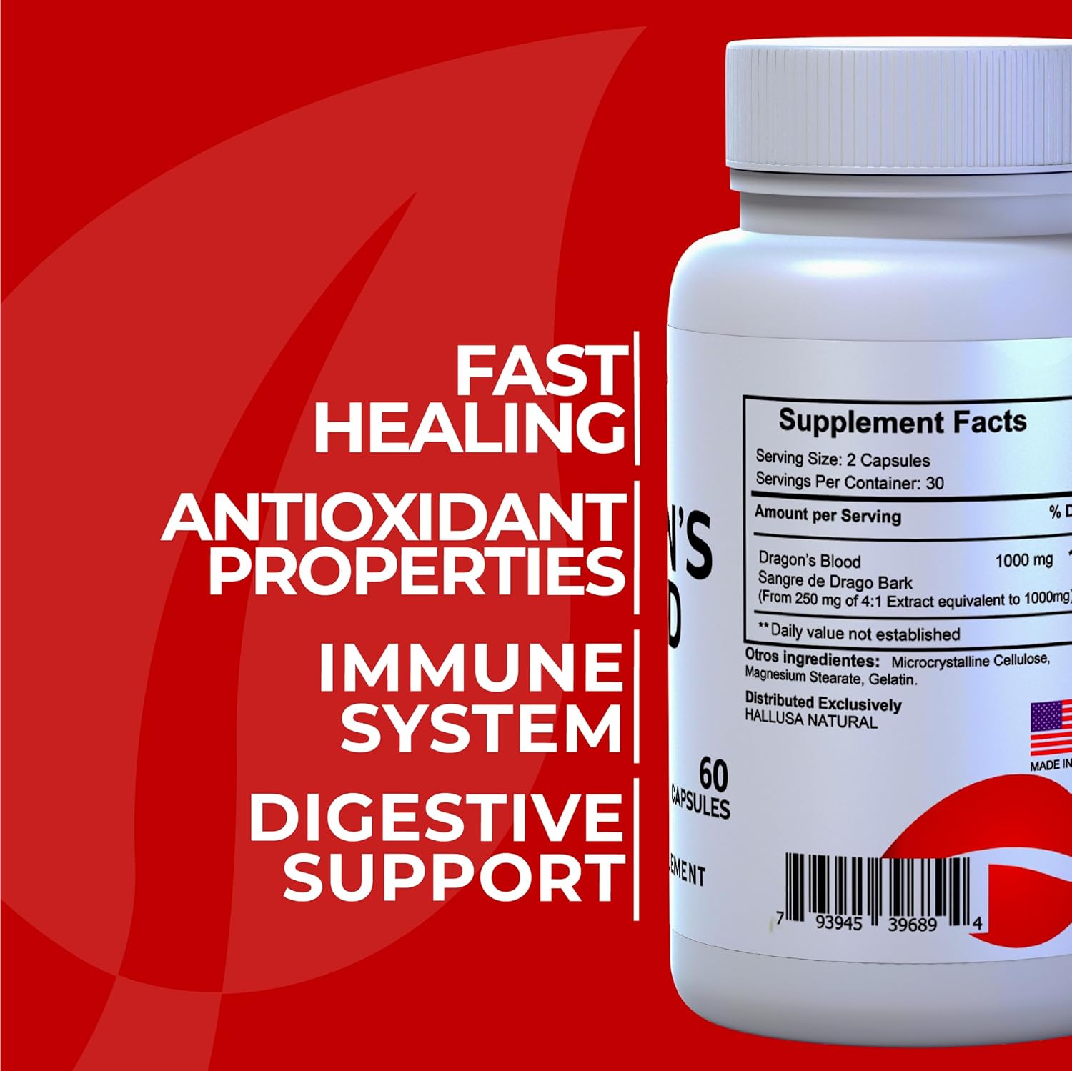 Dragons Blood Capsules 1000 Mg 60 Count for Digestion Support