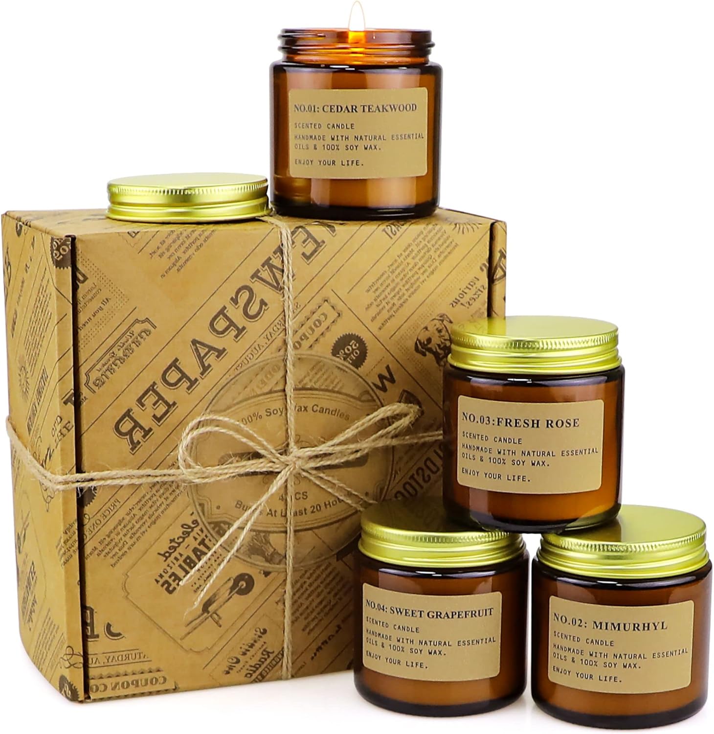 YFYTRE 4 Pack Scented Soy Wax Candles with Amber Glass Jars