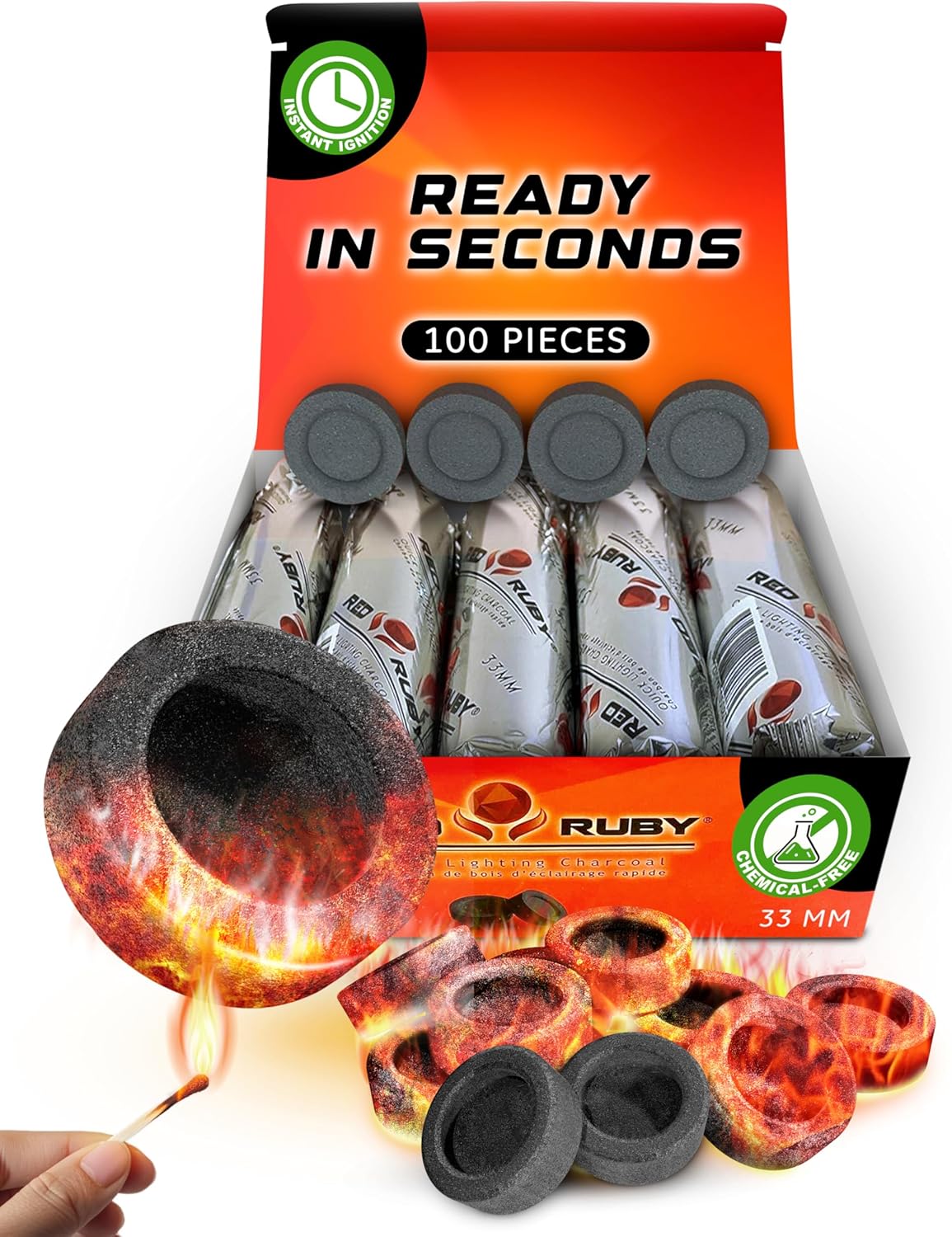 Sunlight Charcoal Coal Disks for Hookah - 100 Tablets 10 Rolls