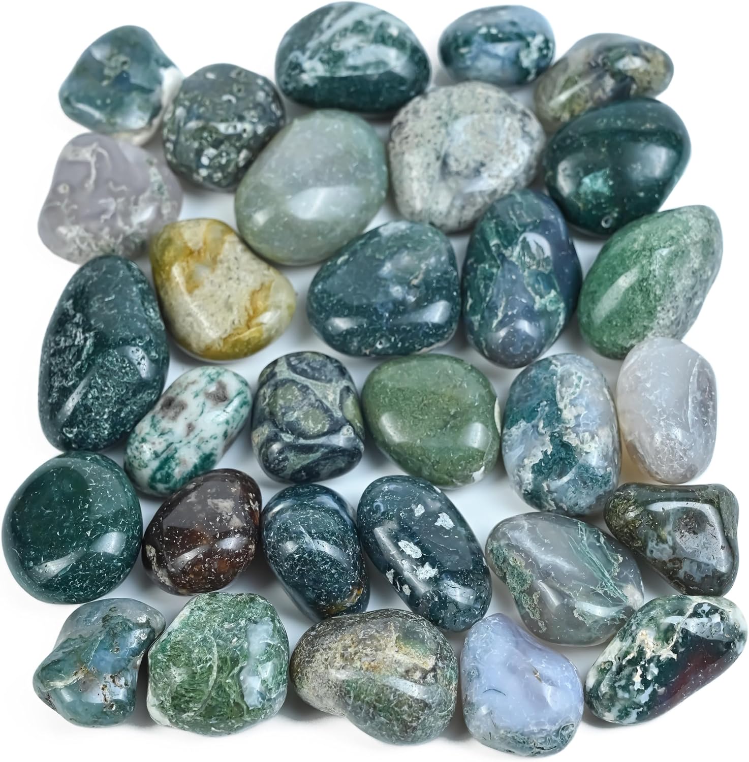 Crocon 1LB Moss Agate Tumbled Stones Set