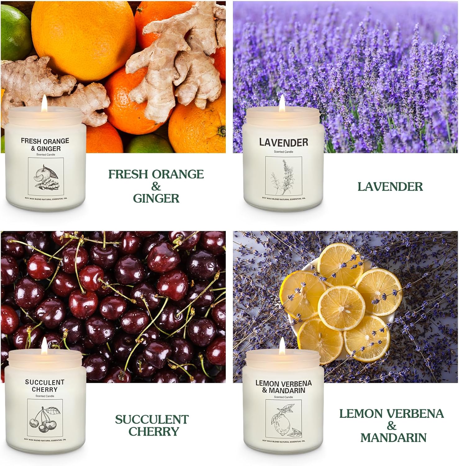 Lavender Aromatherapy Candles 4 Pack with 240 Hours Burn Time
