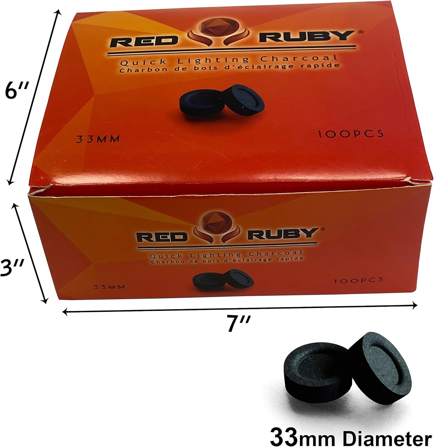 Sunlight Charcoal Coal Disks for Hookah - 100 Tablets 10 Rolls