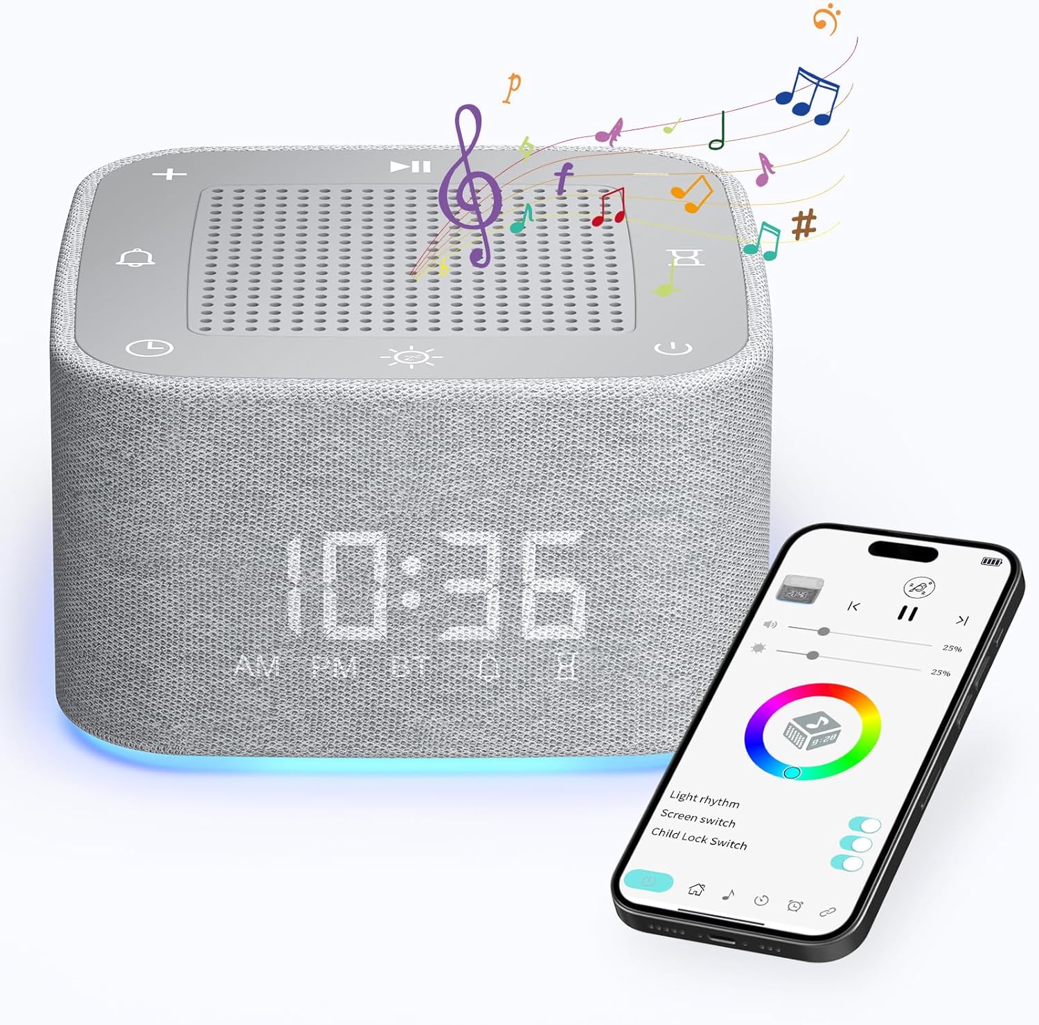 FUNYKICH 3 in 1 White Noise Machine with Alarm Clock and Night Light
