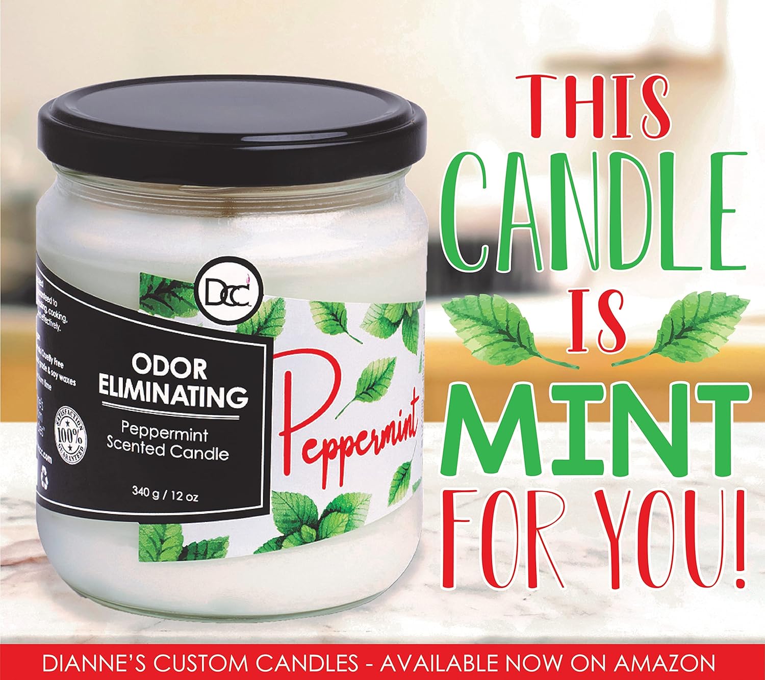 Peppermint Odor Eliminating Soy Candle - 80 Hour Burn