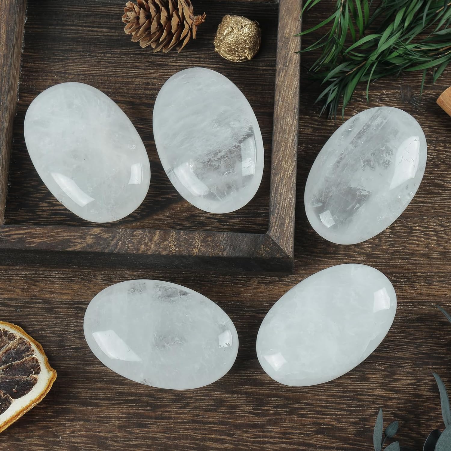 Loveliome Natural Rock Quartz Oval Worry Stones for Anxiety Relief