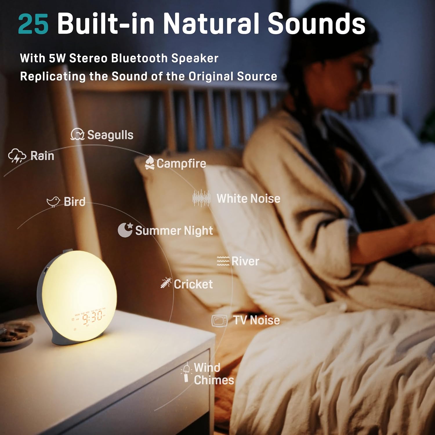 JALL Sunrise Alarm Clock with 25 Sounds and 17 NightLights