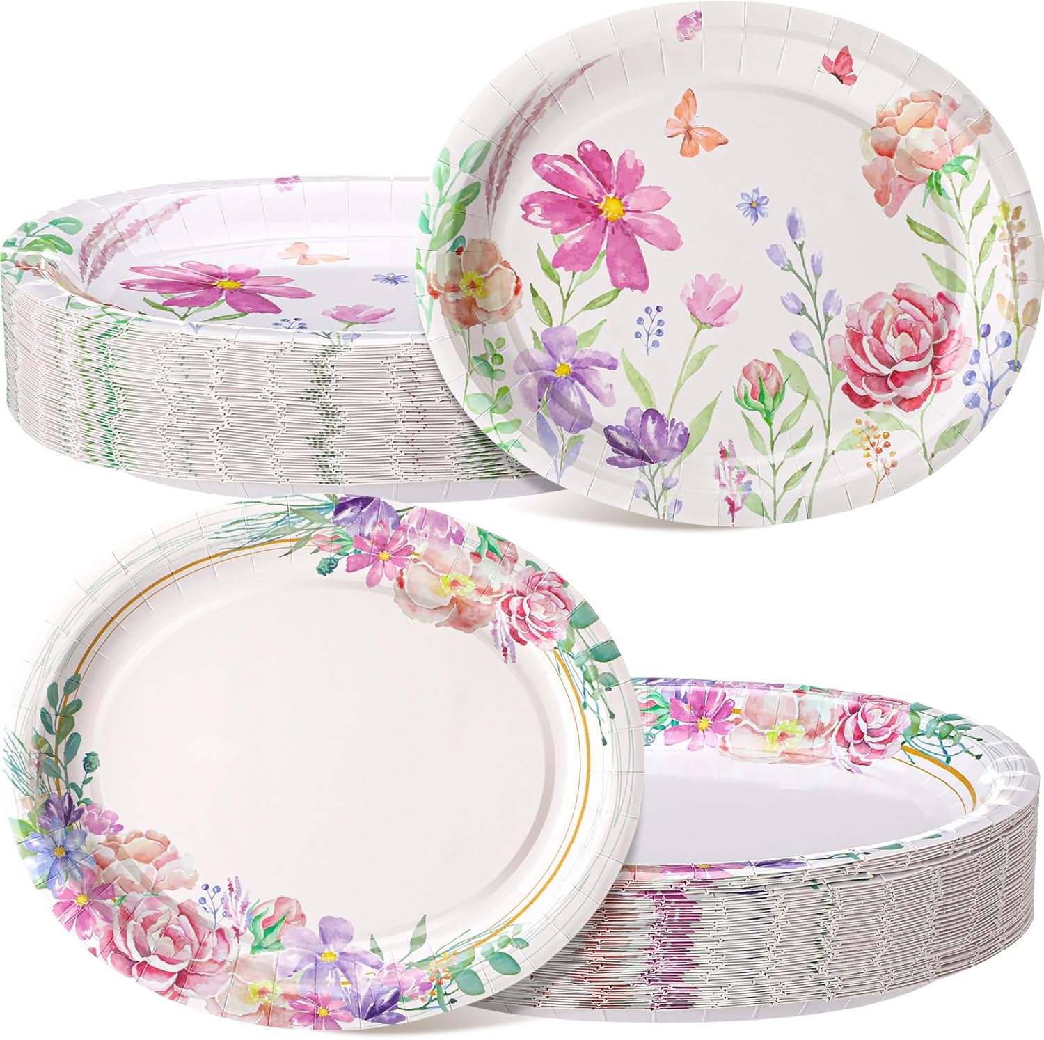 Havawish 100 Pcs Floral Oval Paper Plates 10x12