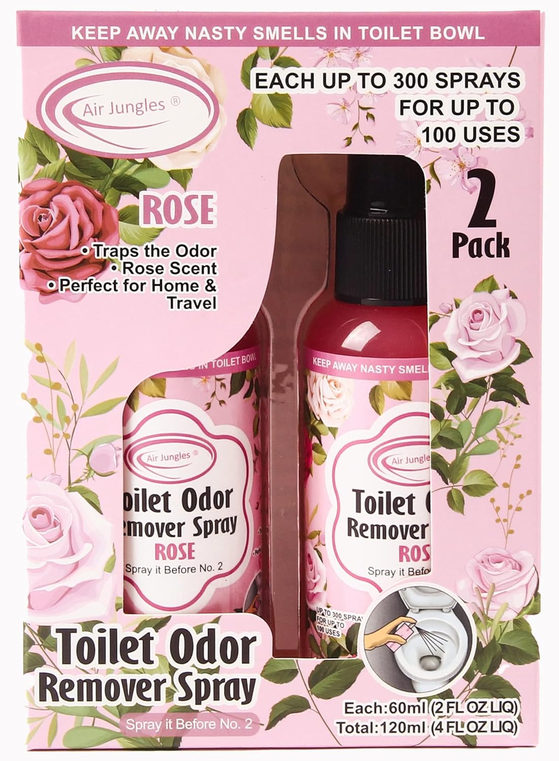 Air Jungles Toilet Poop Odor Eliminator Spray with Rose Scent