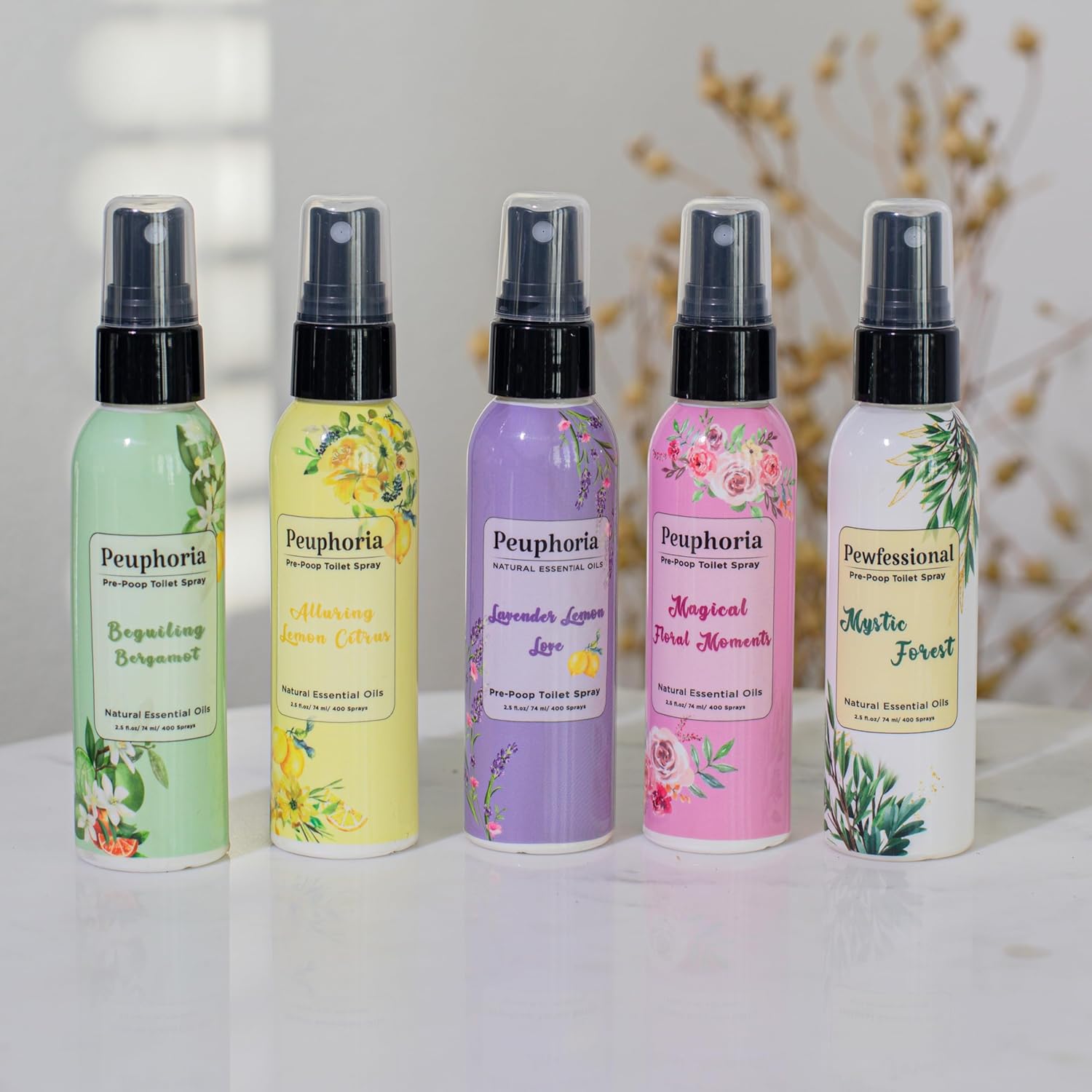 Peuphoria Toilet Odor Eliminator Spray 5 Bottles 25 Oz