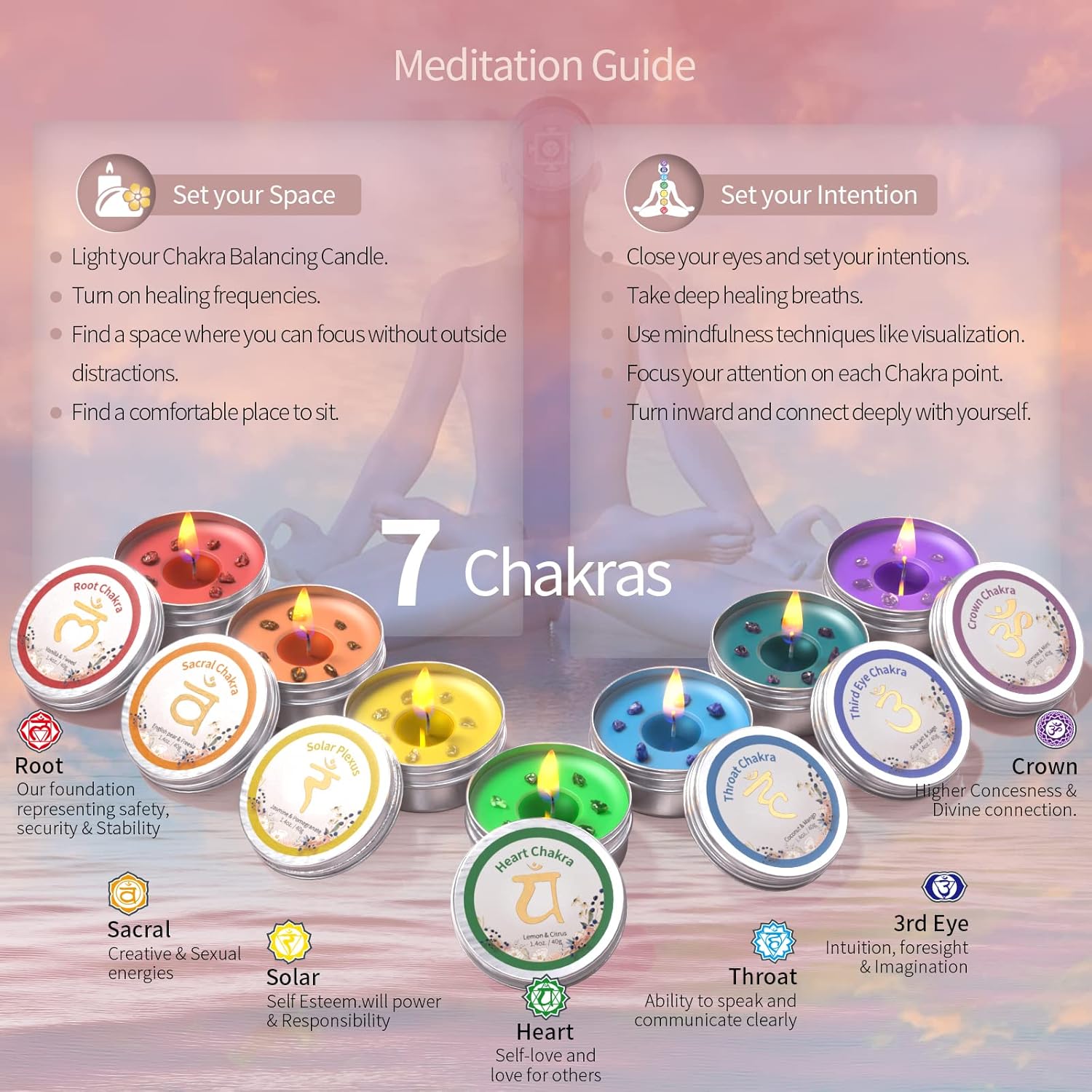 Chakra Candles Set of 7 for Meditation and Healing