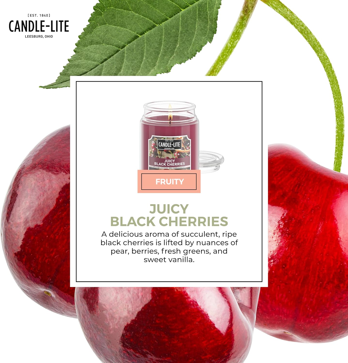 Candle-lite Scented Candles Juicy Black Cherries 18 oz Jar