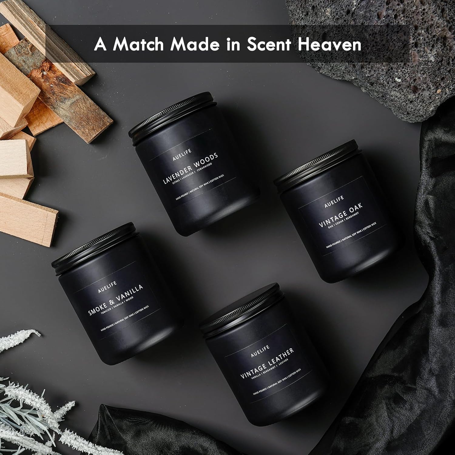 Auelife Scented Candles for Men 4 Pack Set
