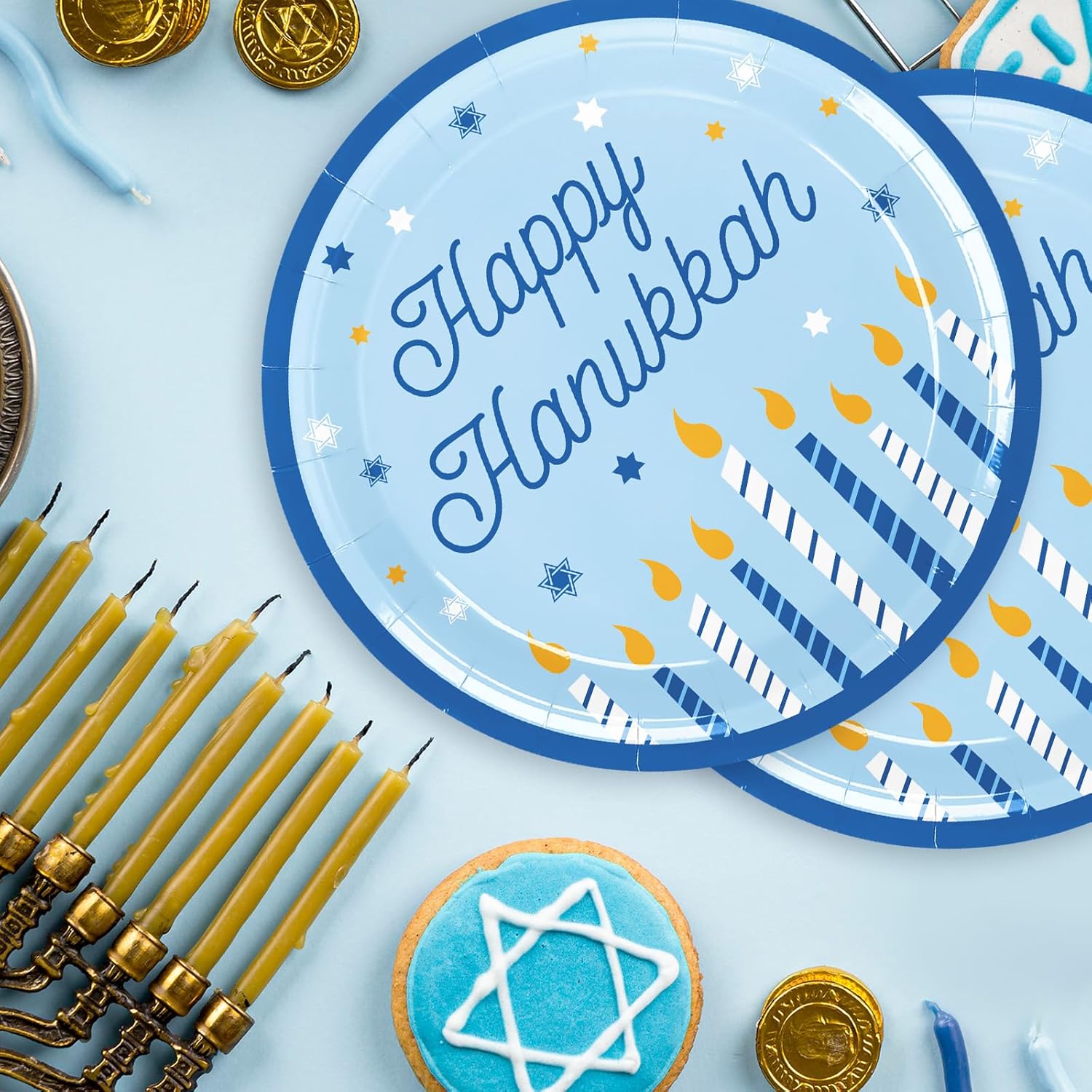 Whaline 24Pcs Happy Hanukkah Paper Plates