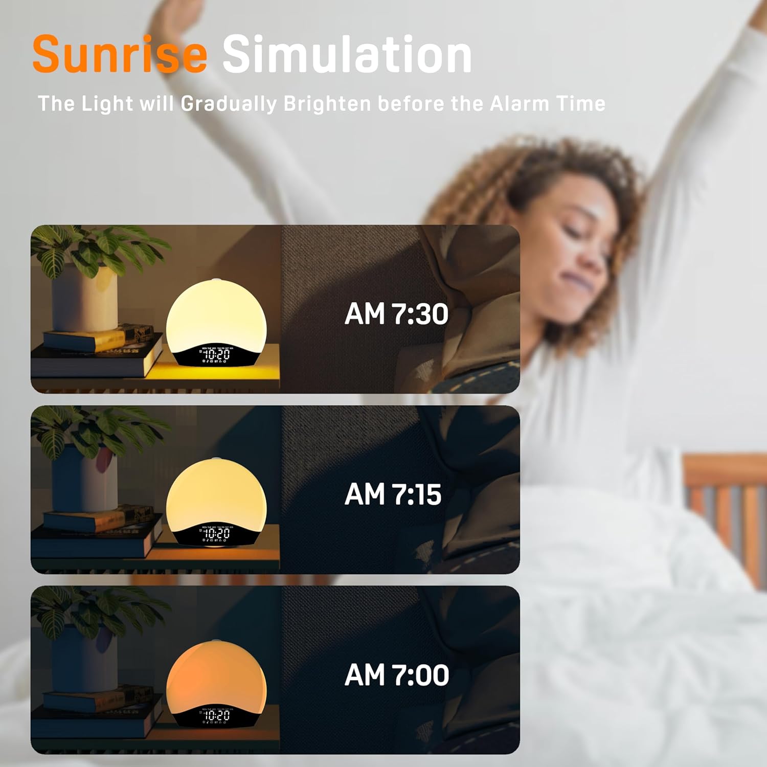 JALL Sunrise Alarm Clock with White Noise and 17 Night Lights