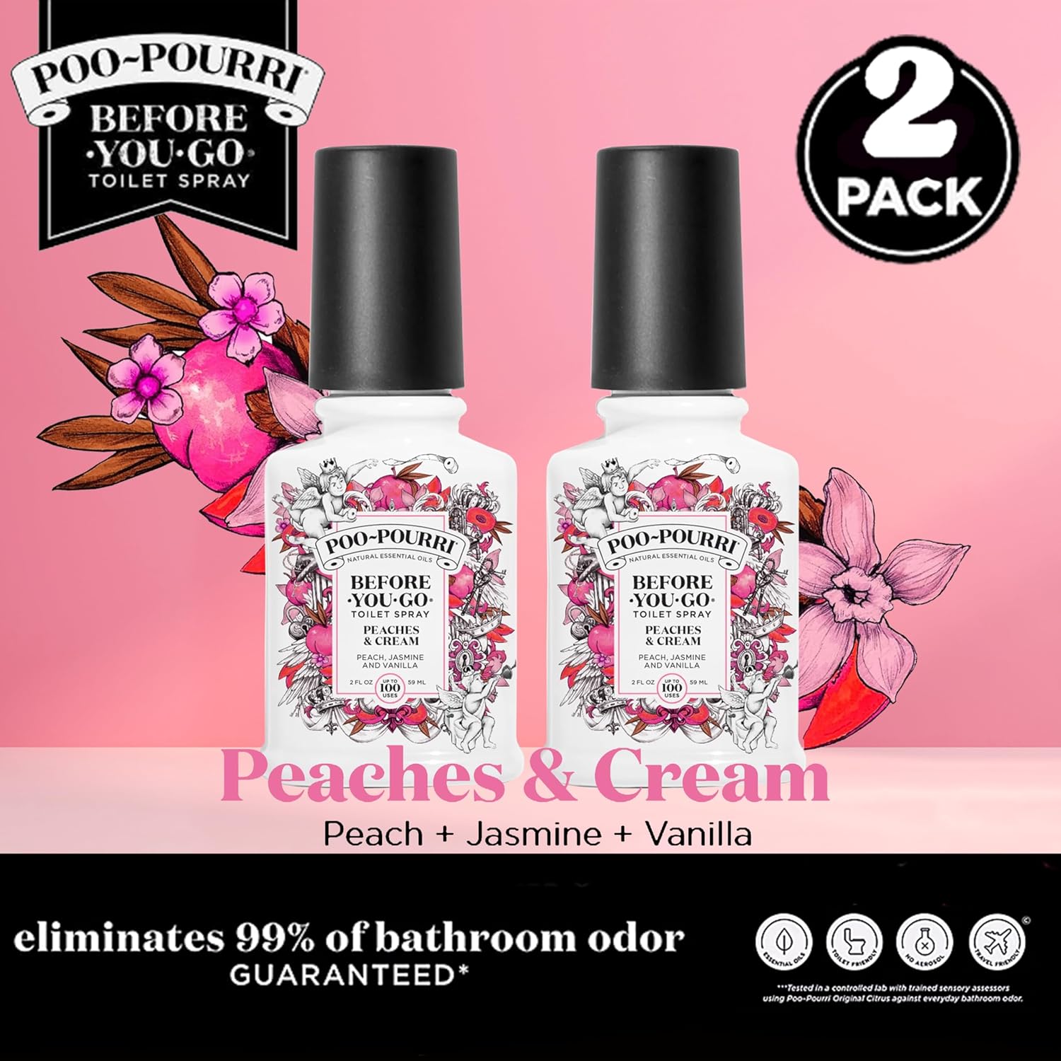 Poo-Pourri Peaches and Cream 2 Ounce Spray Set