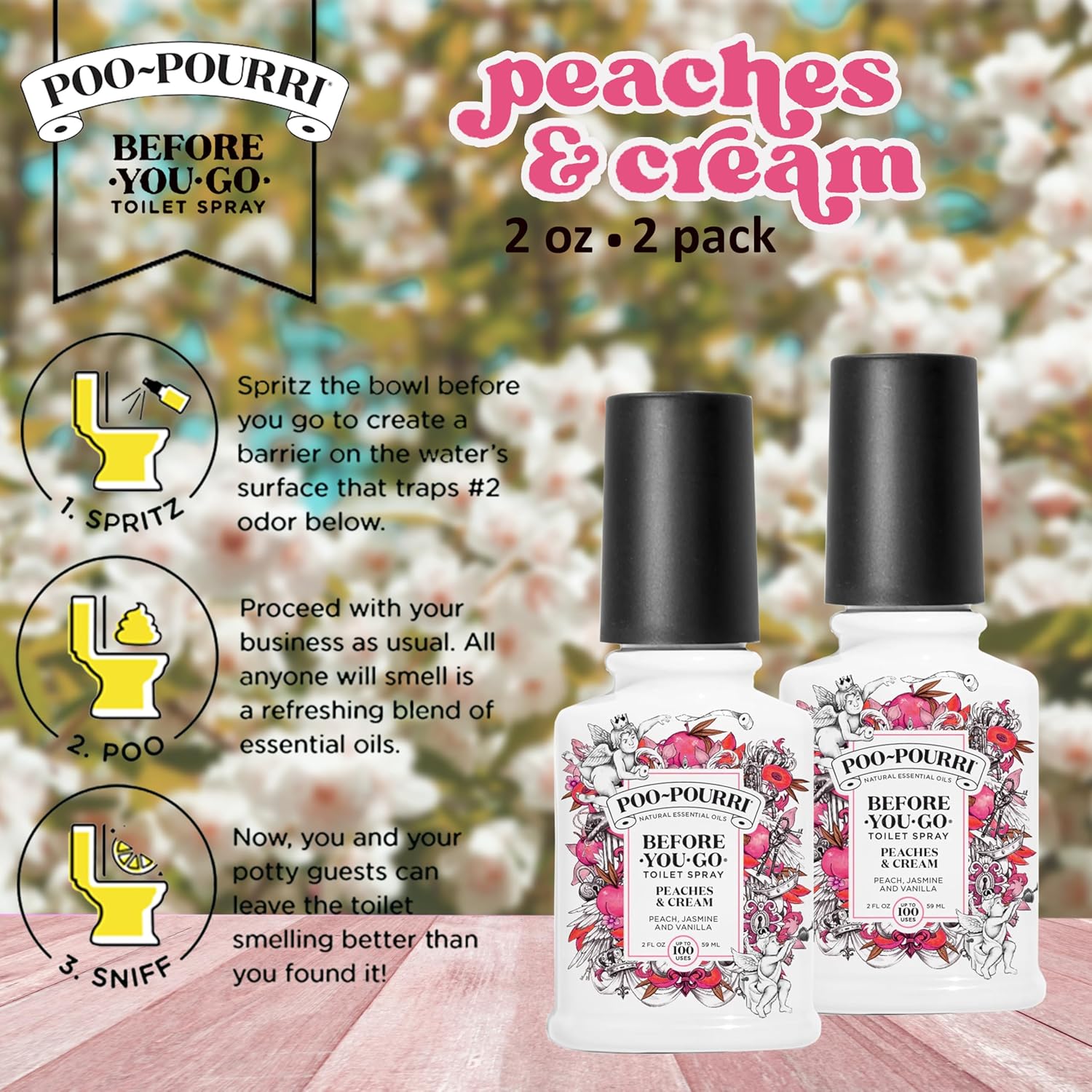 Poo-Pourri Peaches and Cream 2 Ounce Spray Set