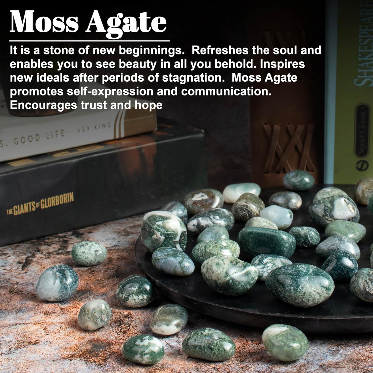 Crocon 1LB Moss Agate Tumbled Stones Set