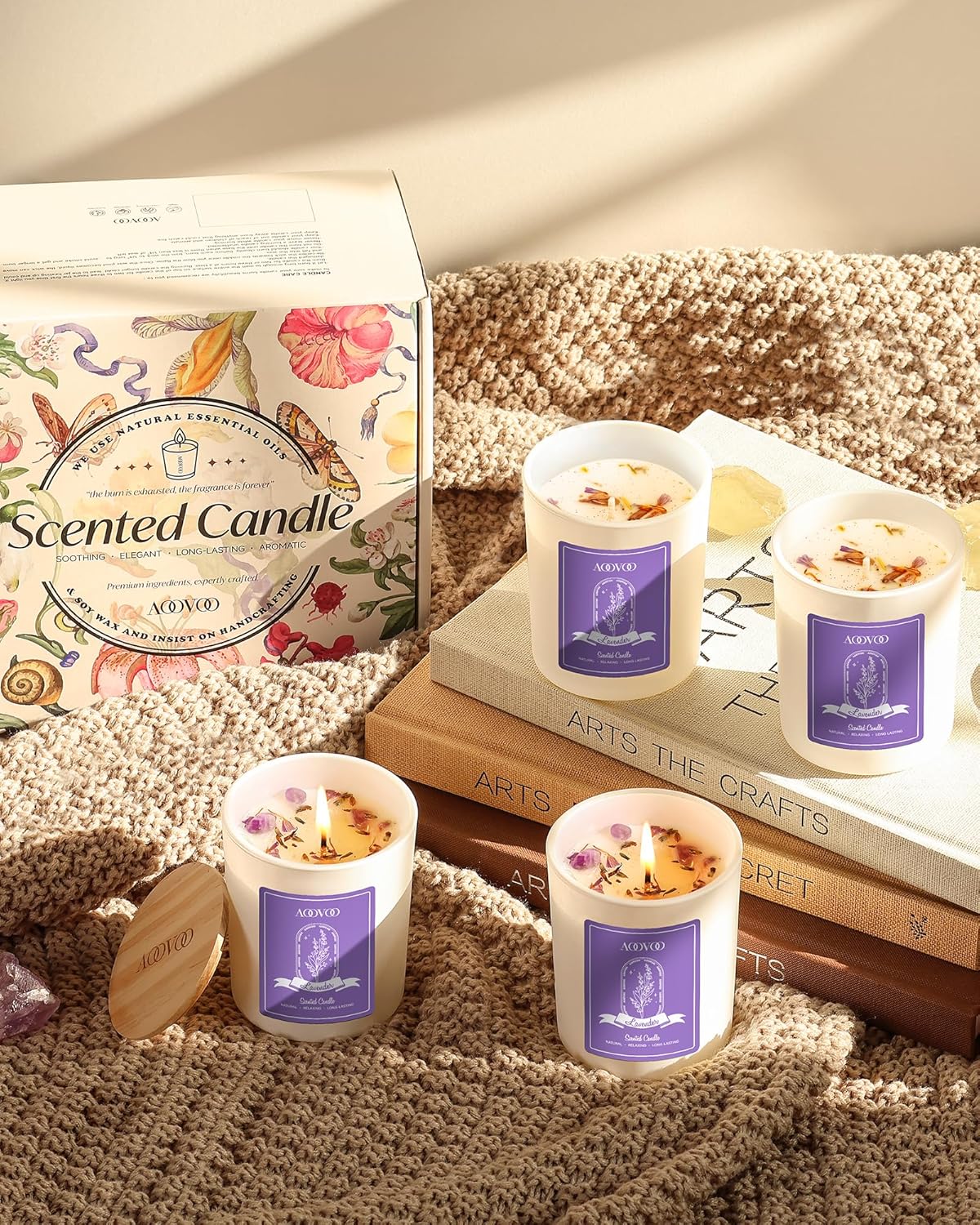 AOOVOO Lavender Candles Set for Women 4 Pack