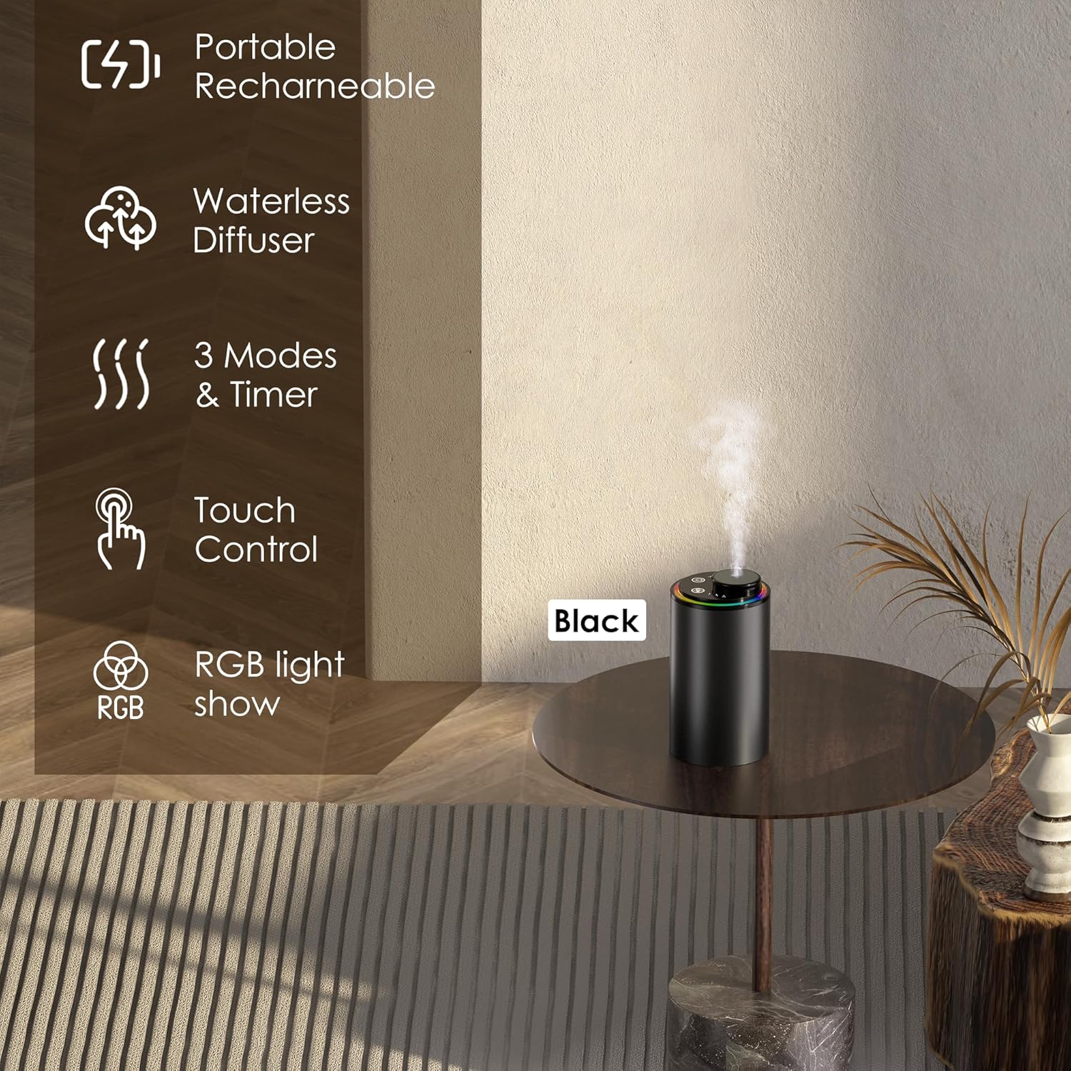 Waterless Essential Oil Diffuser with Light Show and 3 Timer Settings