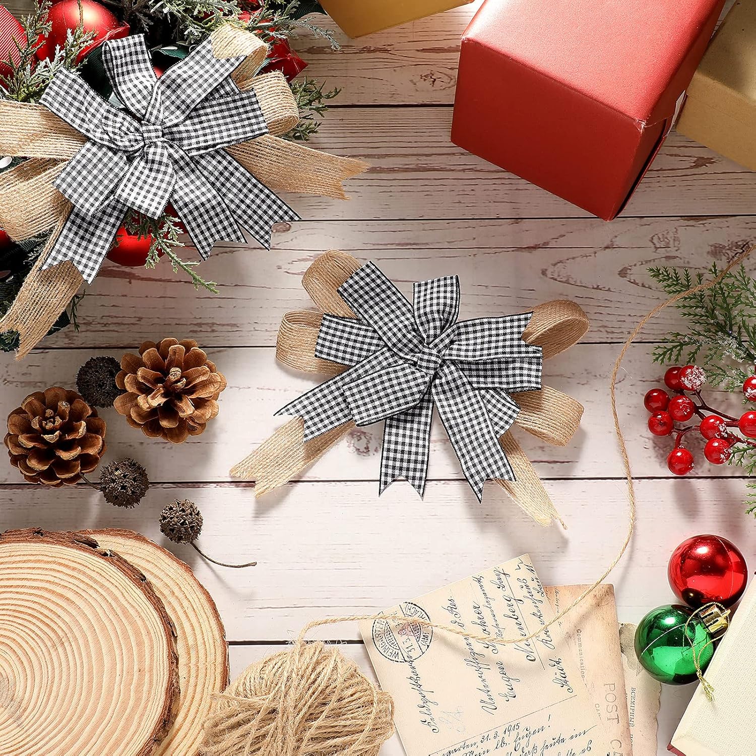 Chuangdi 6 Pcs Christmas Plaid Bow Decorations