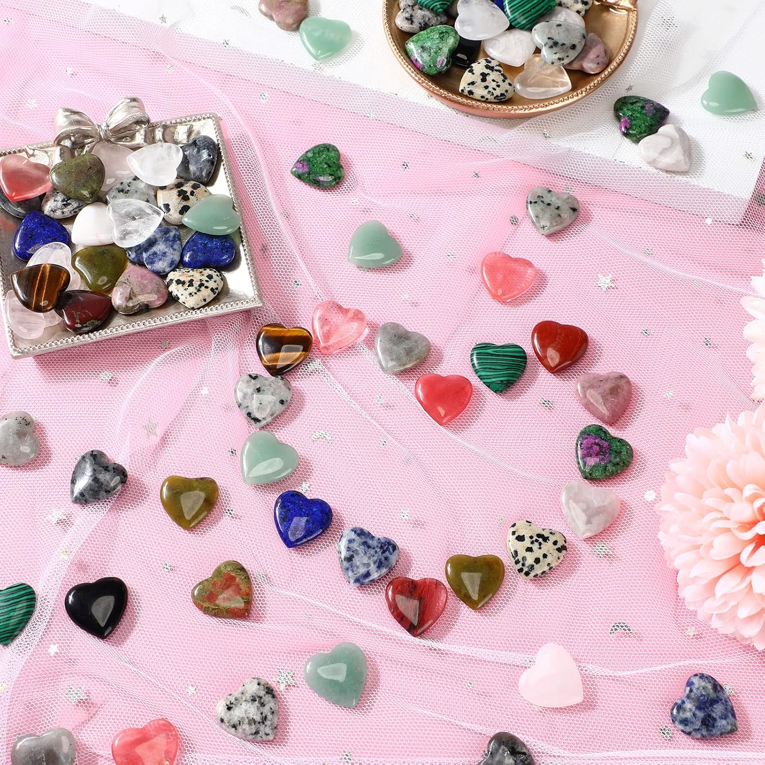 108 Pcs Heart Shaped Worry Stones Crystal Healing Stones