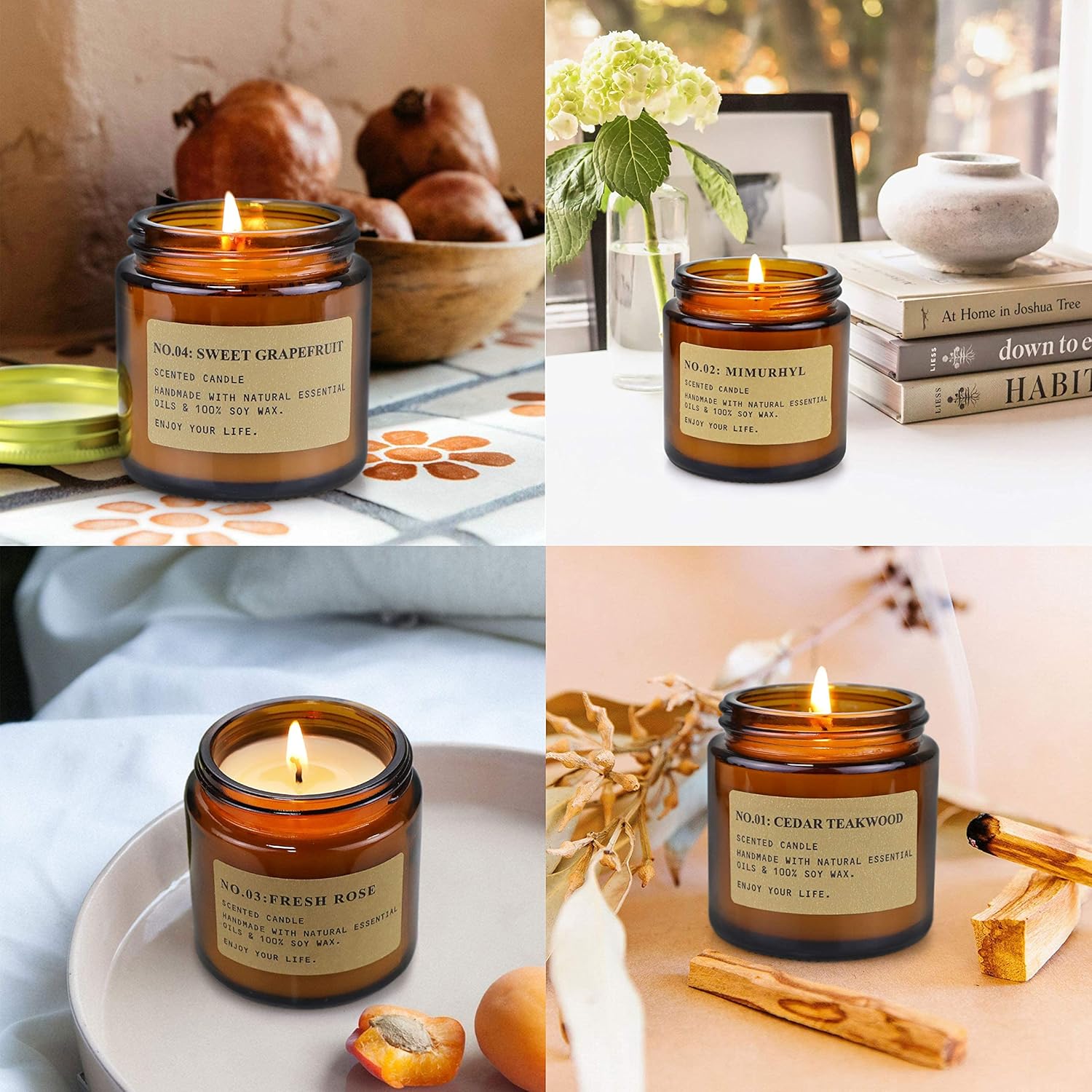 YFYTRE 4 Pack Scented Soy Wax Candles with Amber Glass Jars