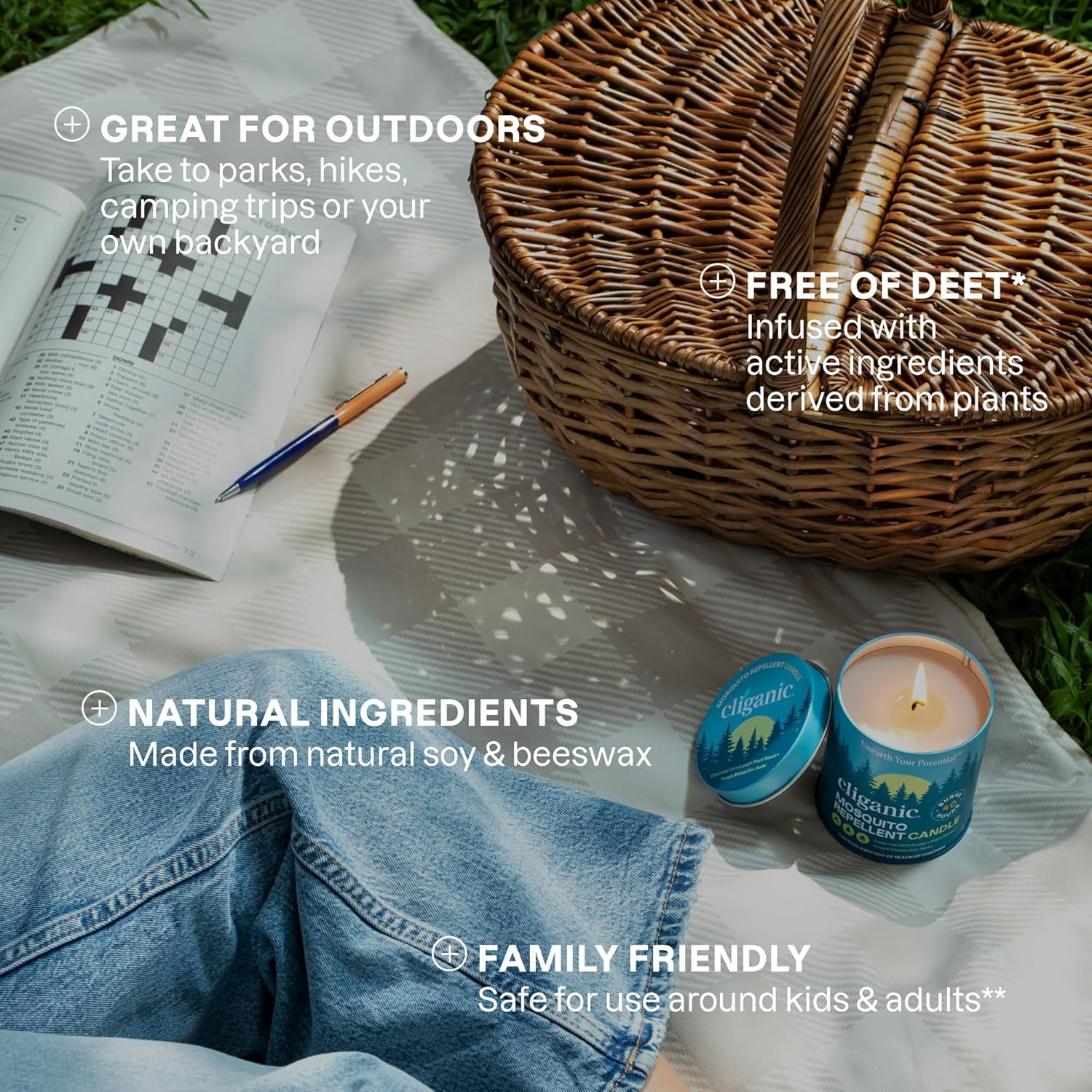 Cliganic Mosquito Repellent Candle 9oz Citronella Essential Oil Burn 40 Hours